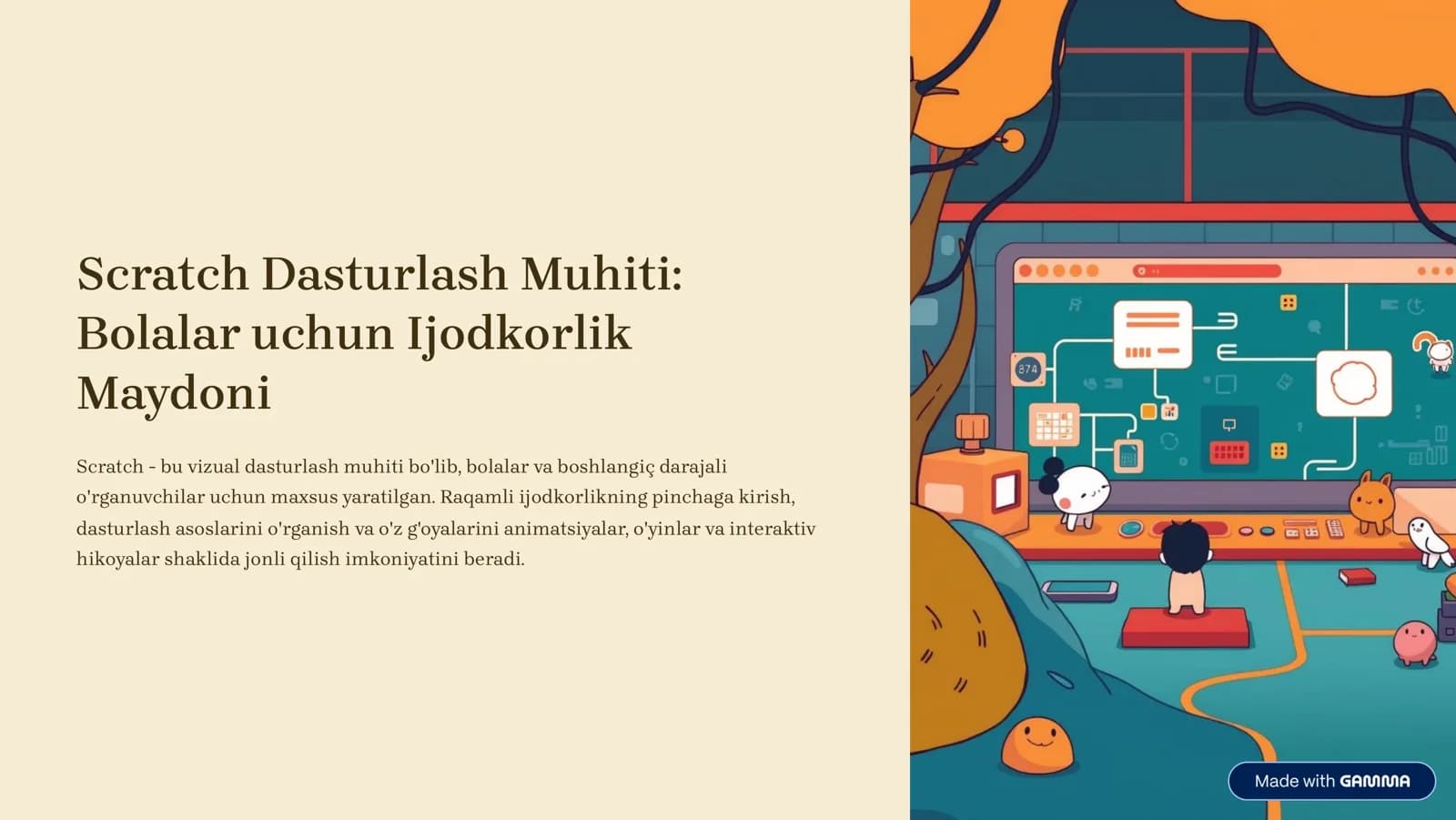 Scratch Dasturlash Muhiti: Bolalar uchun Ijodkorlik Maydoni