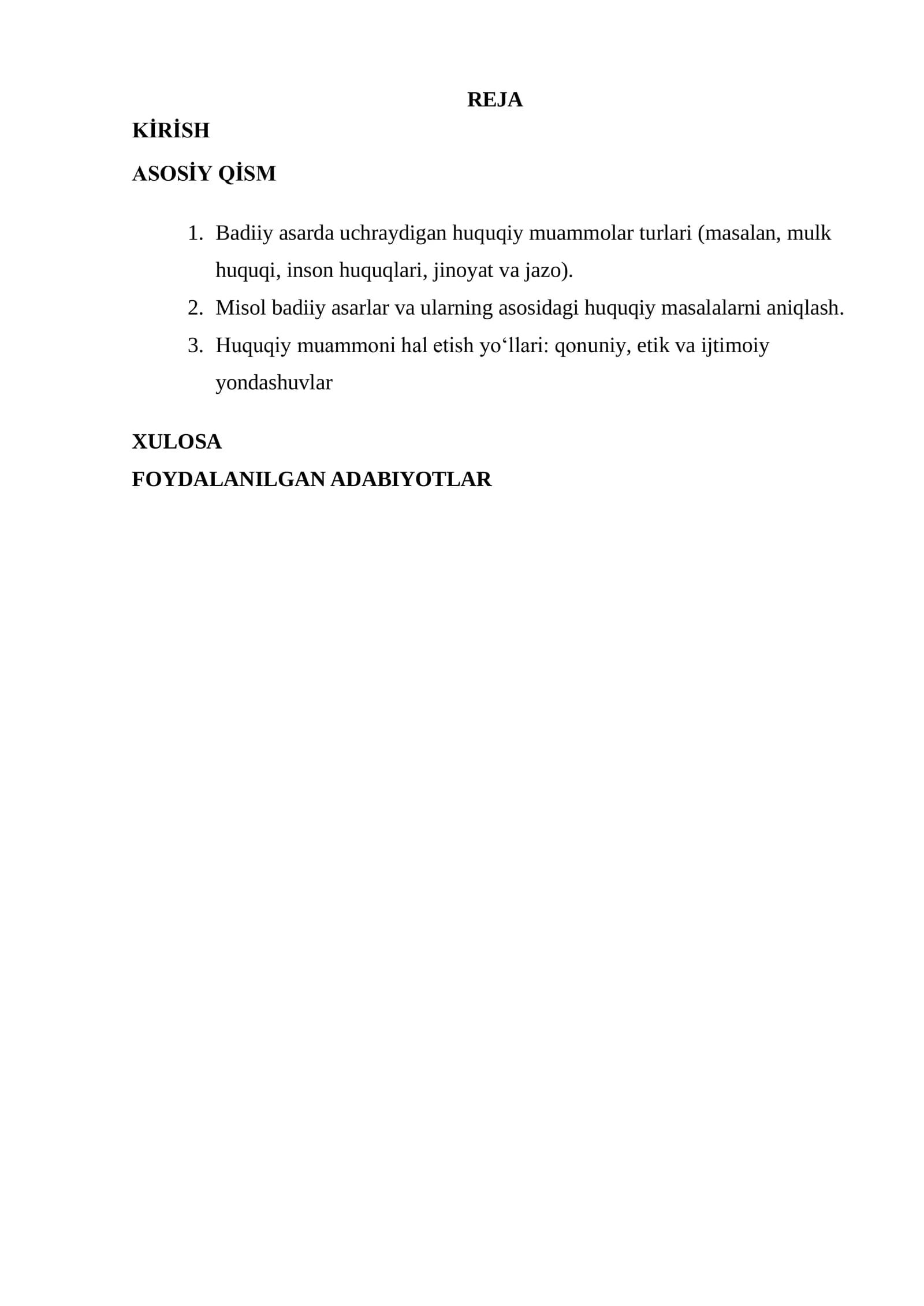 Badiiy asarda uchraydigan huquqiy muammolar turlari