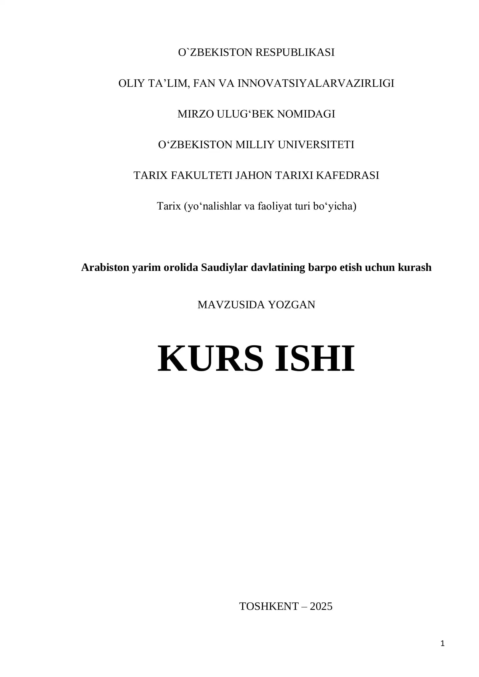 Arabiston yarim orolida Saudiylar davlatining barpo etish uchun kurash