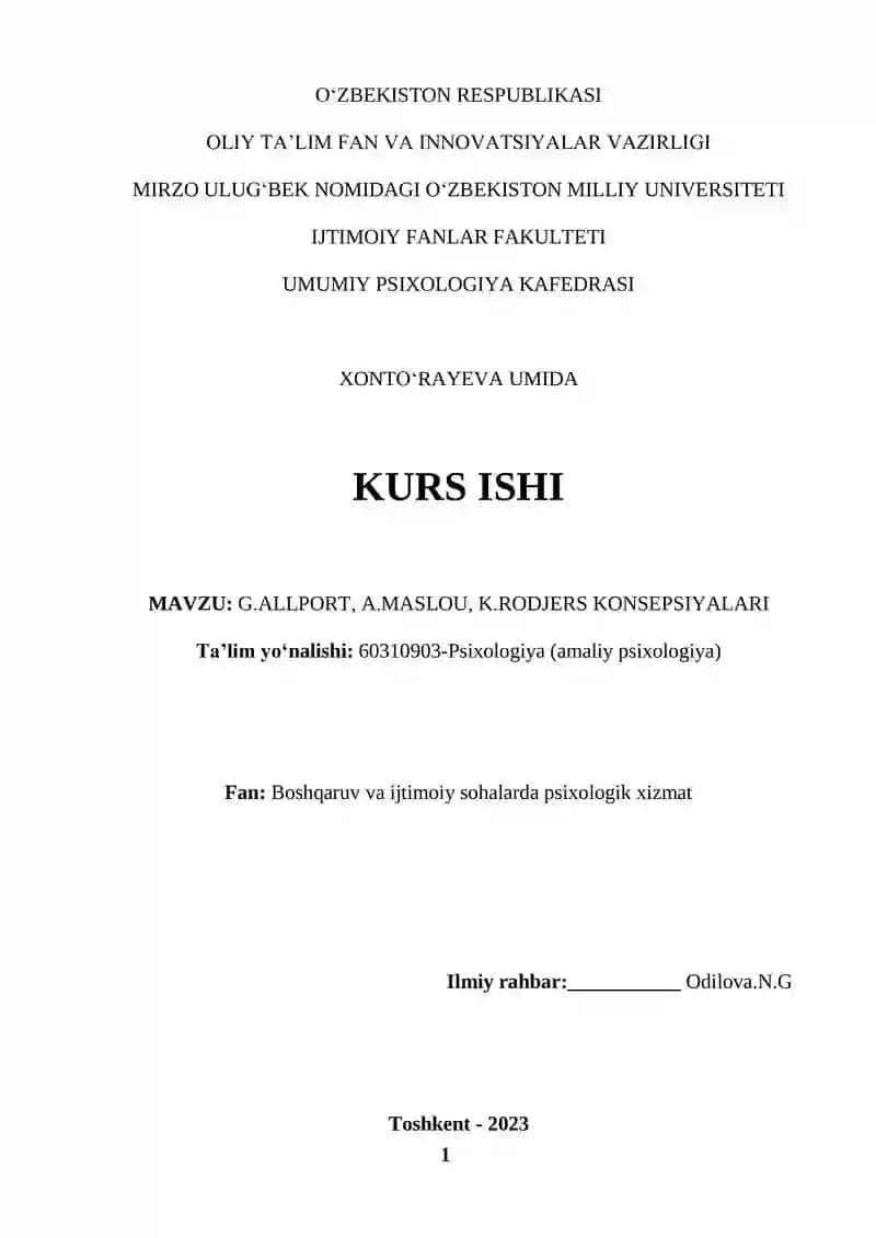 G.ALLPORT, A.MASLOU, K.RODJERS KONSEPSIYALARI