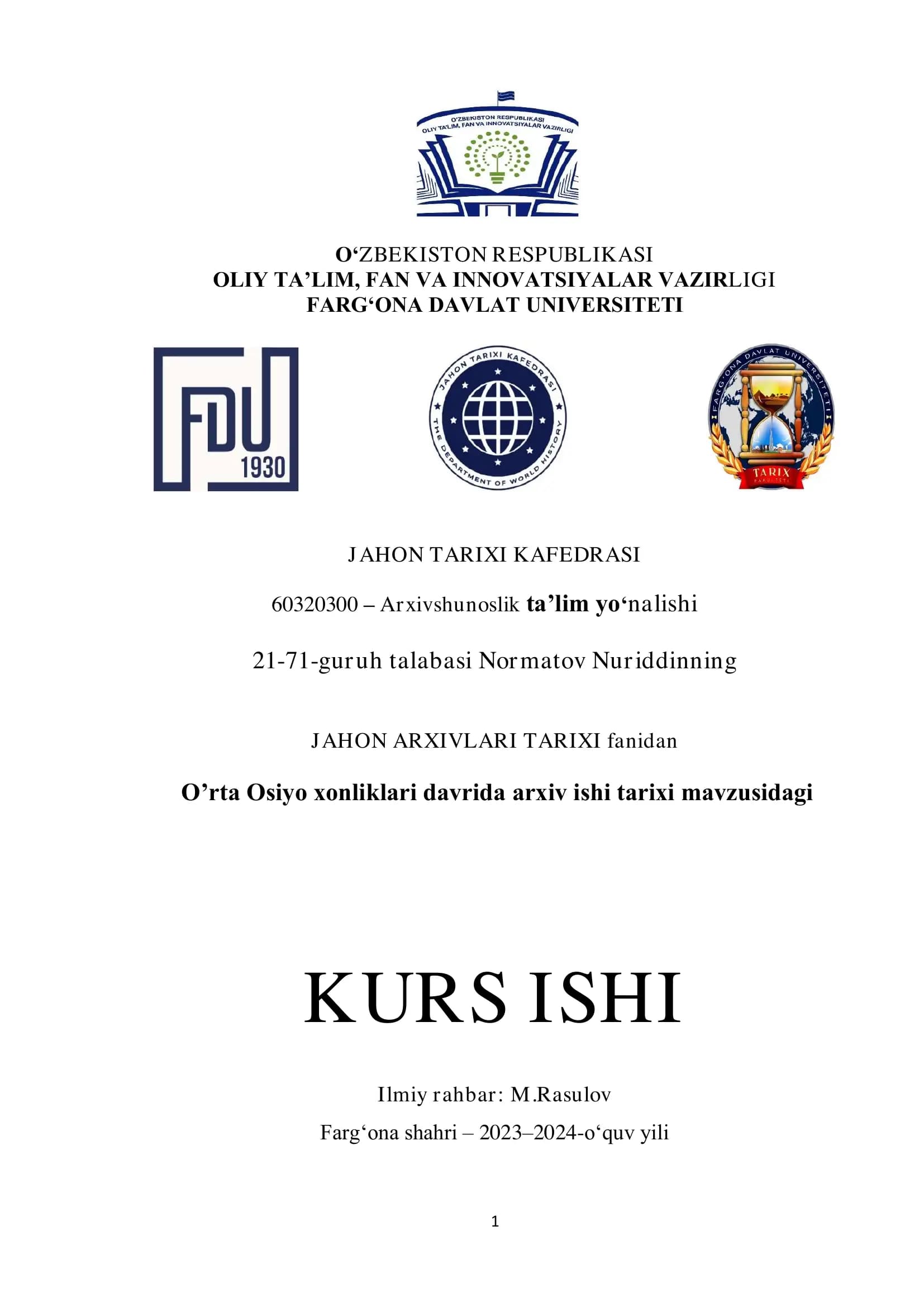 O'rta Osiyo xonliklari davrida arxiv ishi tarixi