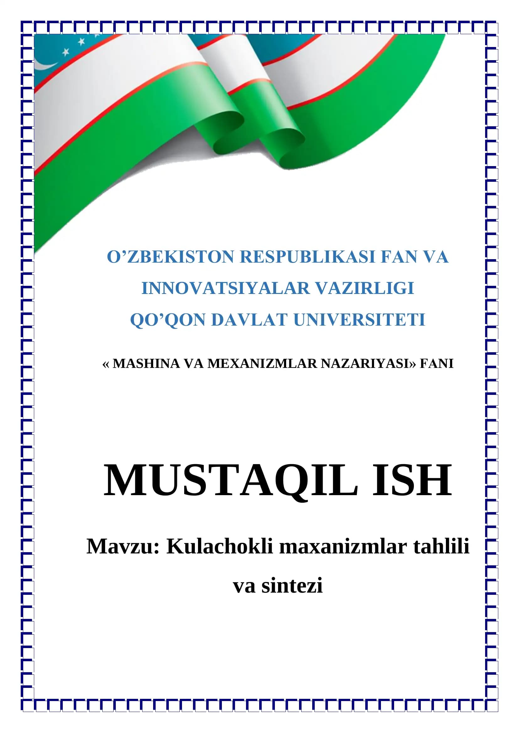 Kulachokli maxanizmlar tahlili va sintezi