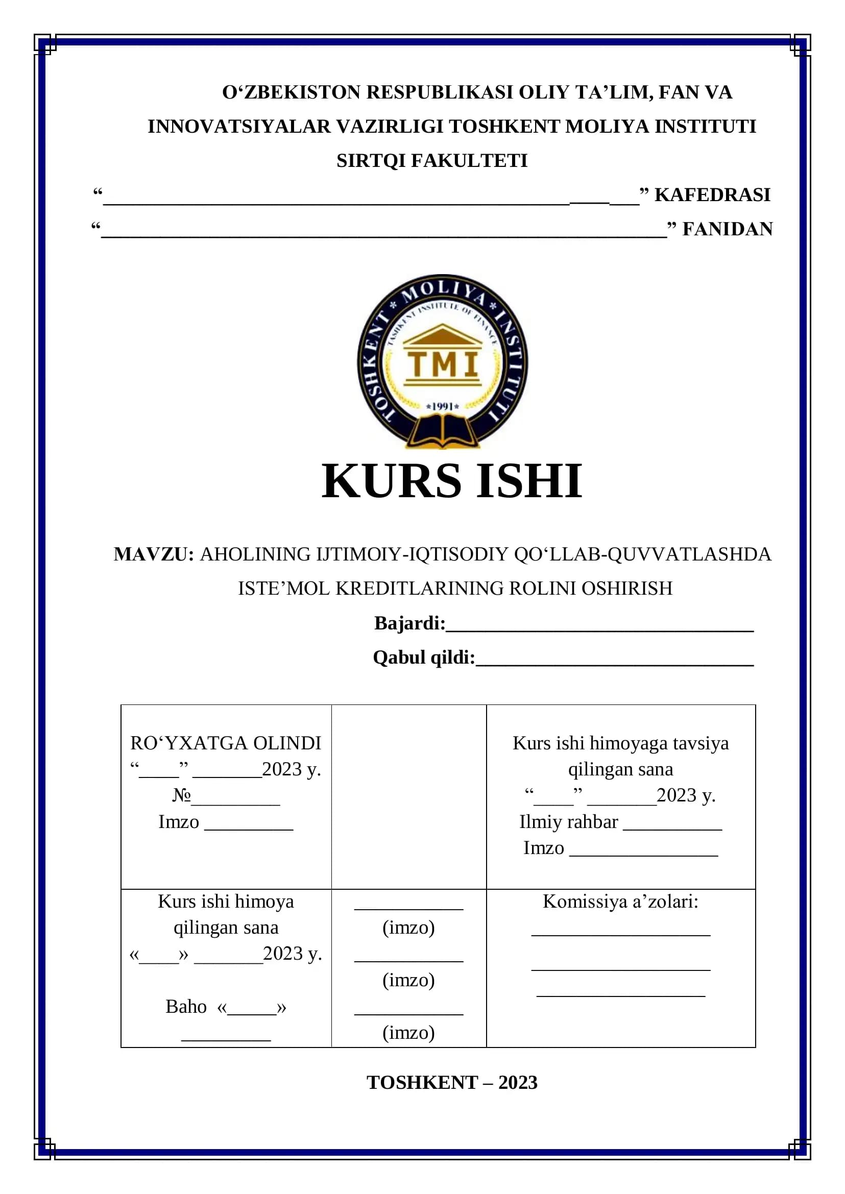 Aholining ijtimoiy-iqtisodiy qo‘llab-quvvatlashda iste’mol kreditlarining rolini oshirish