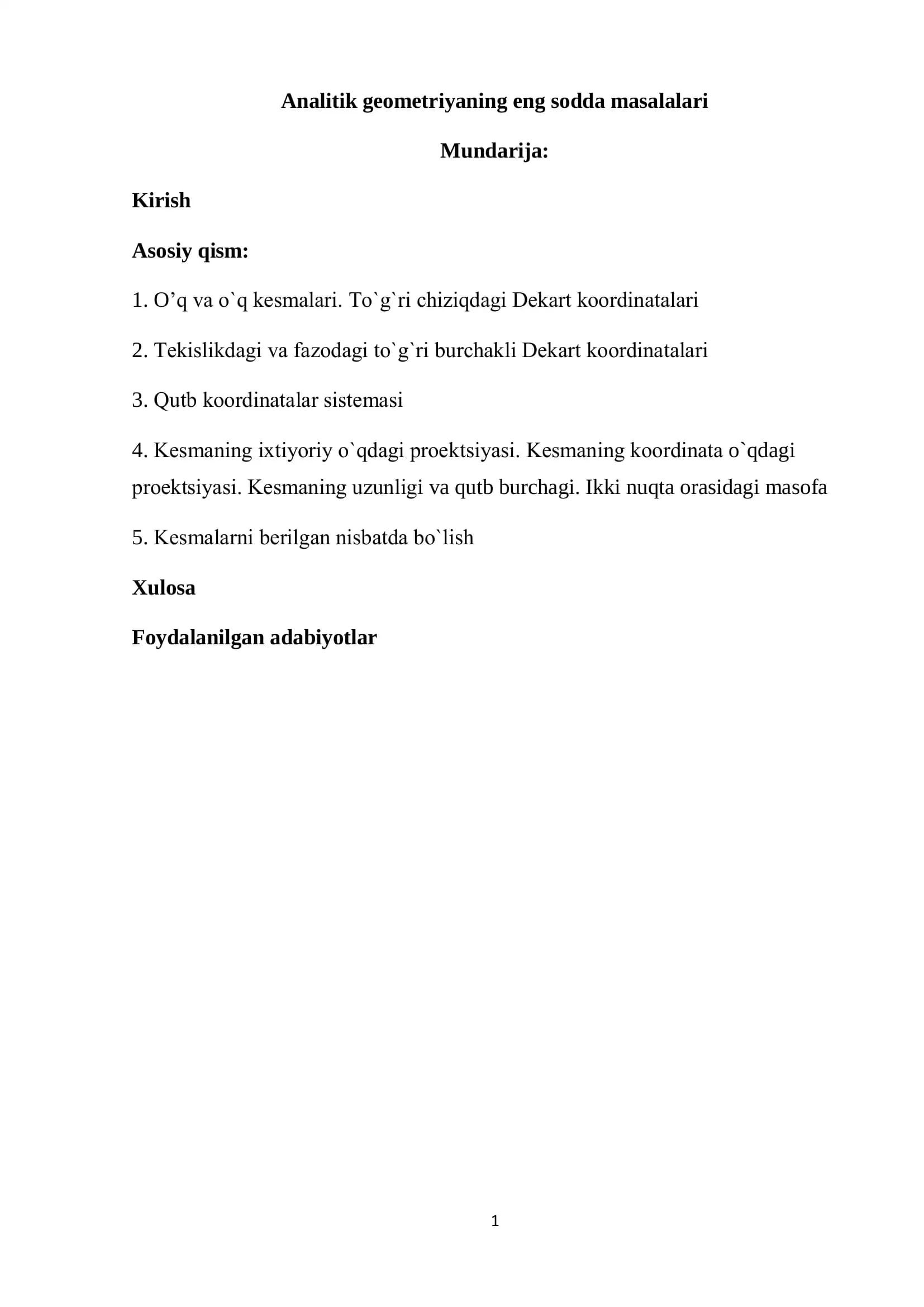 Analitik geometriyaning eng sodda masalalari