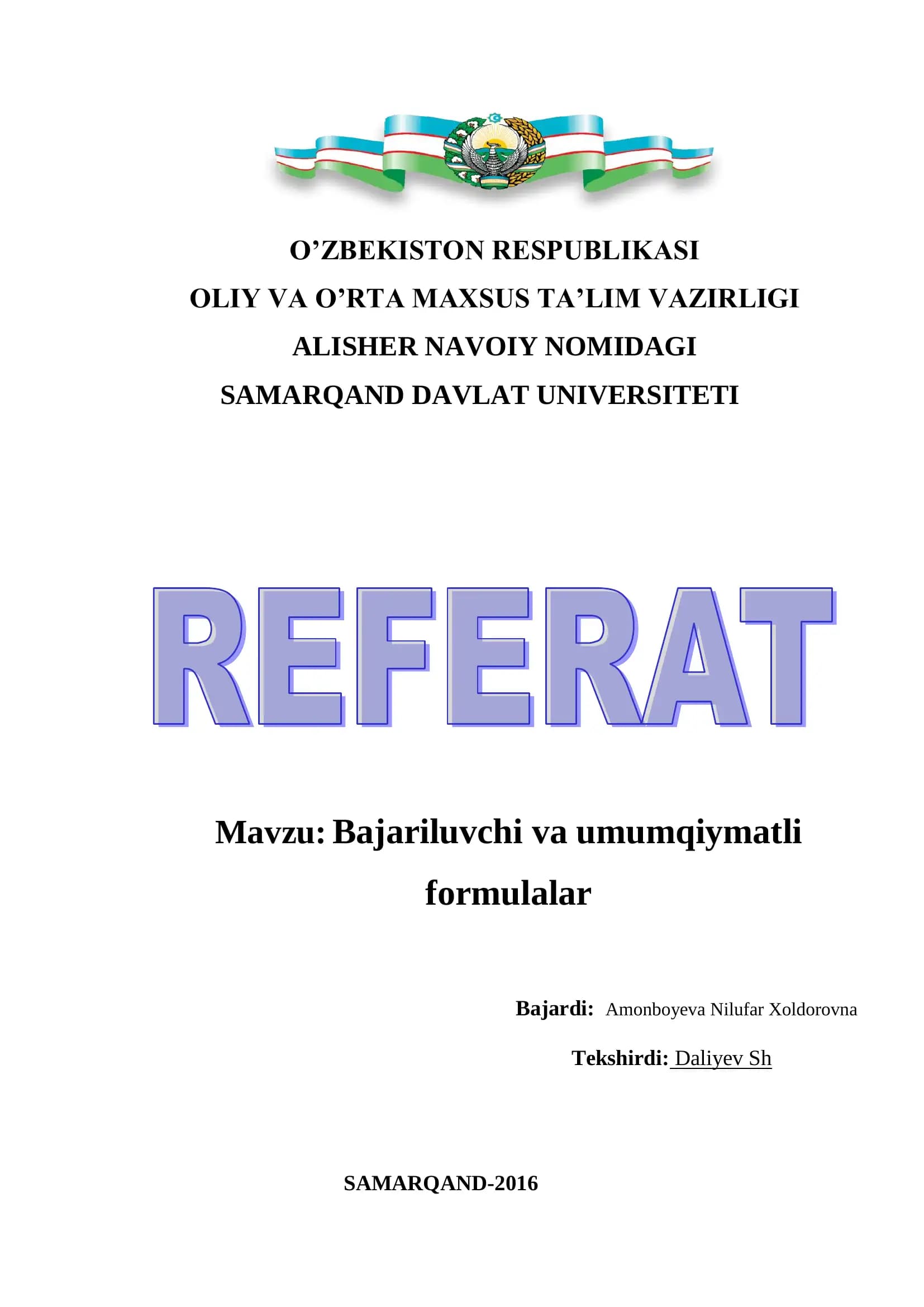 Bajariluvchi va umumqiymatli formulalar