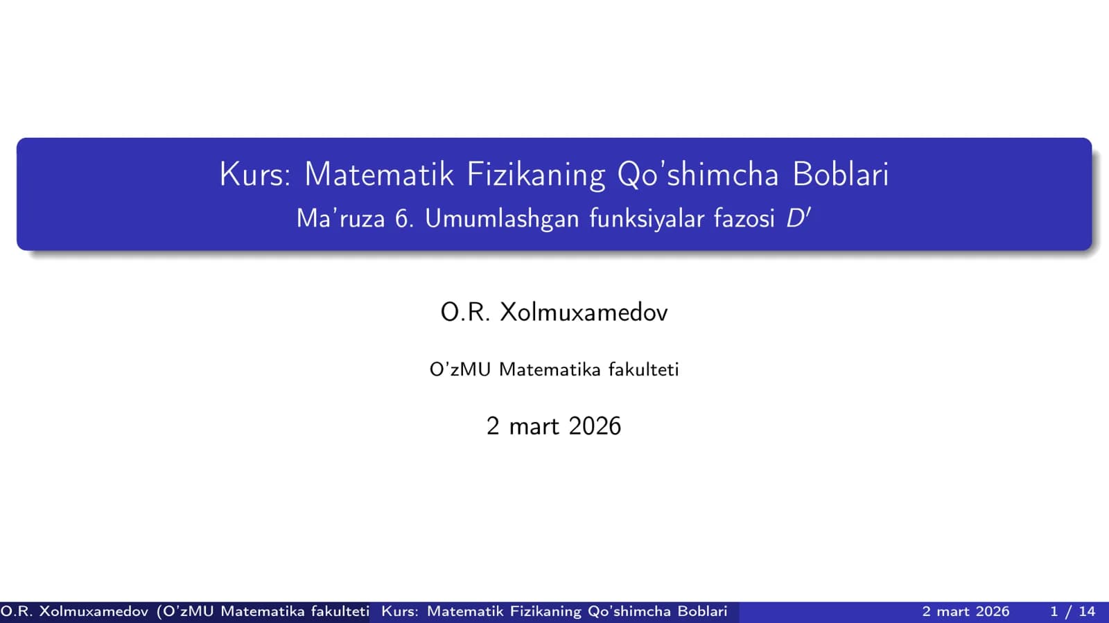 Umumlashgan funksiyalar fazosi D`