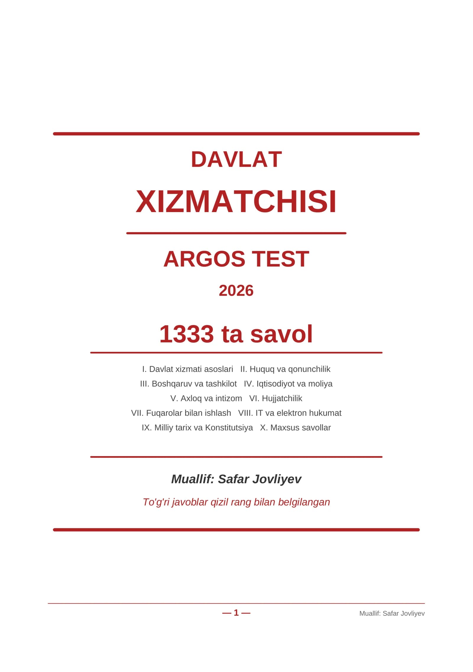 DAVLAT XIZMATCHISI ARGOS TEST 2026