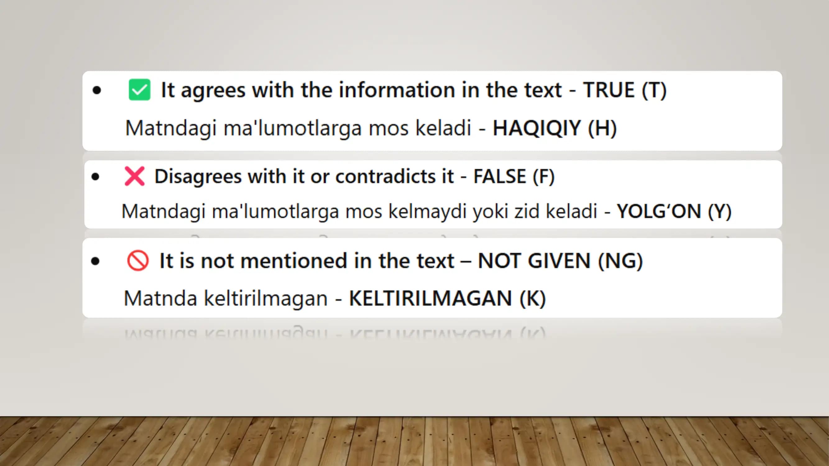 IELTS Reading "True/False/Not given" savol turi tahlili