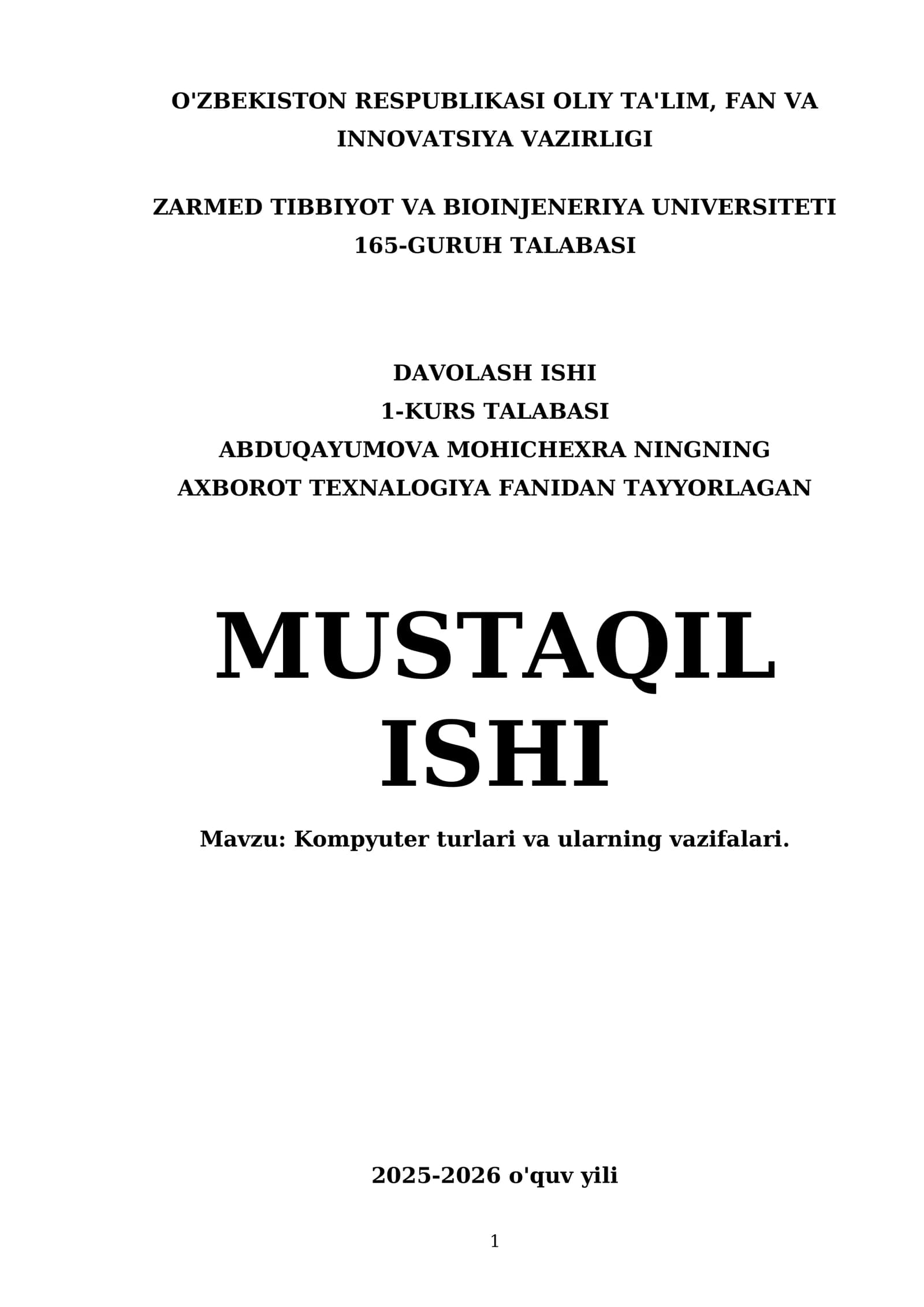 Kompyuter turlari va ularning vazifalari