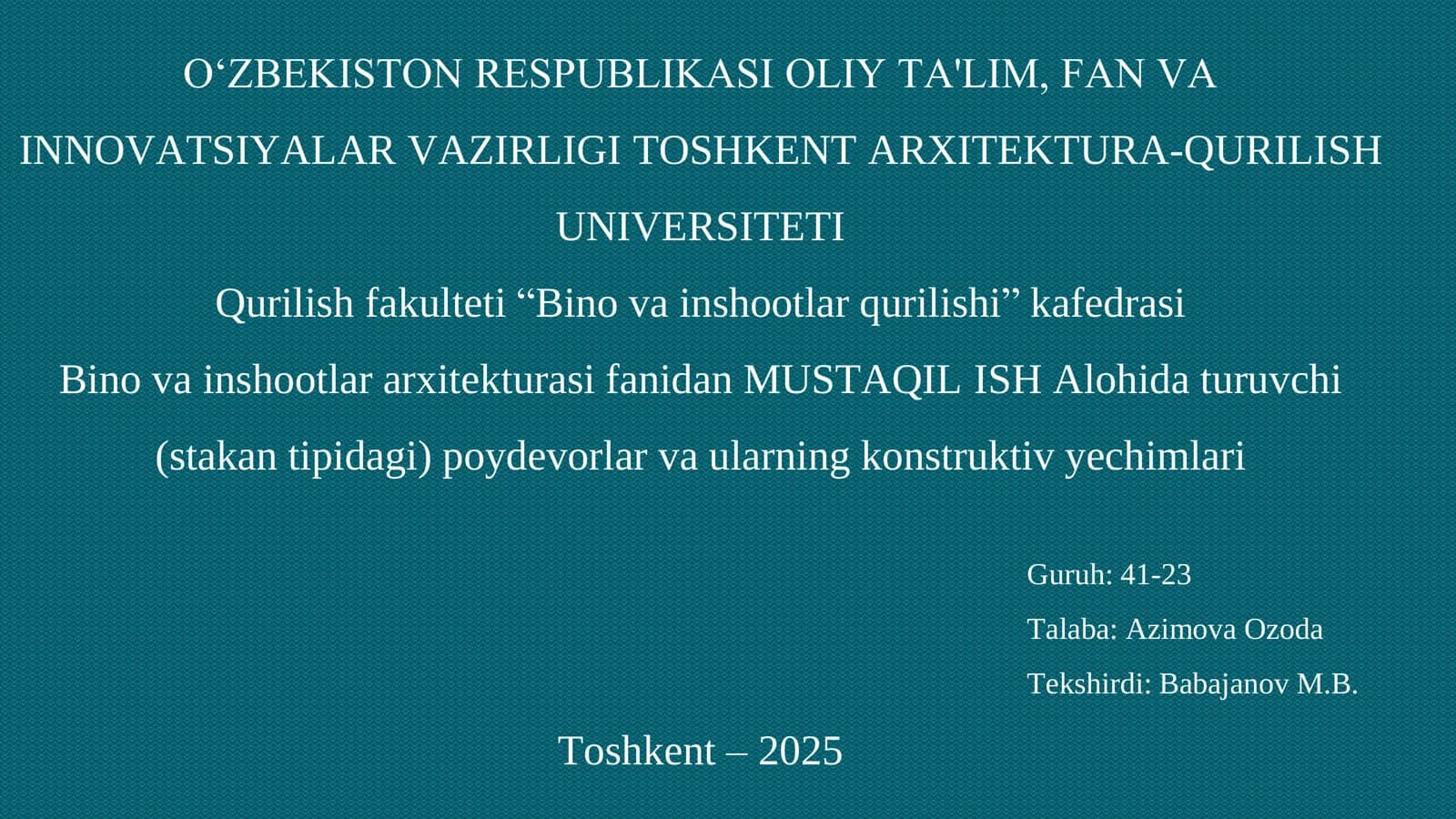 YAXLIT POYDEVORLAR VA ULARNING KONSTRUKTIV YECHIMLARI