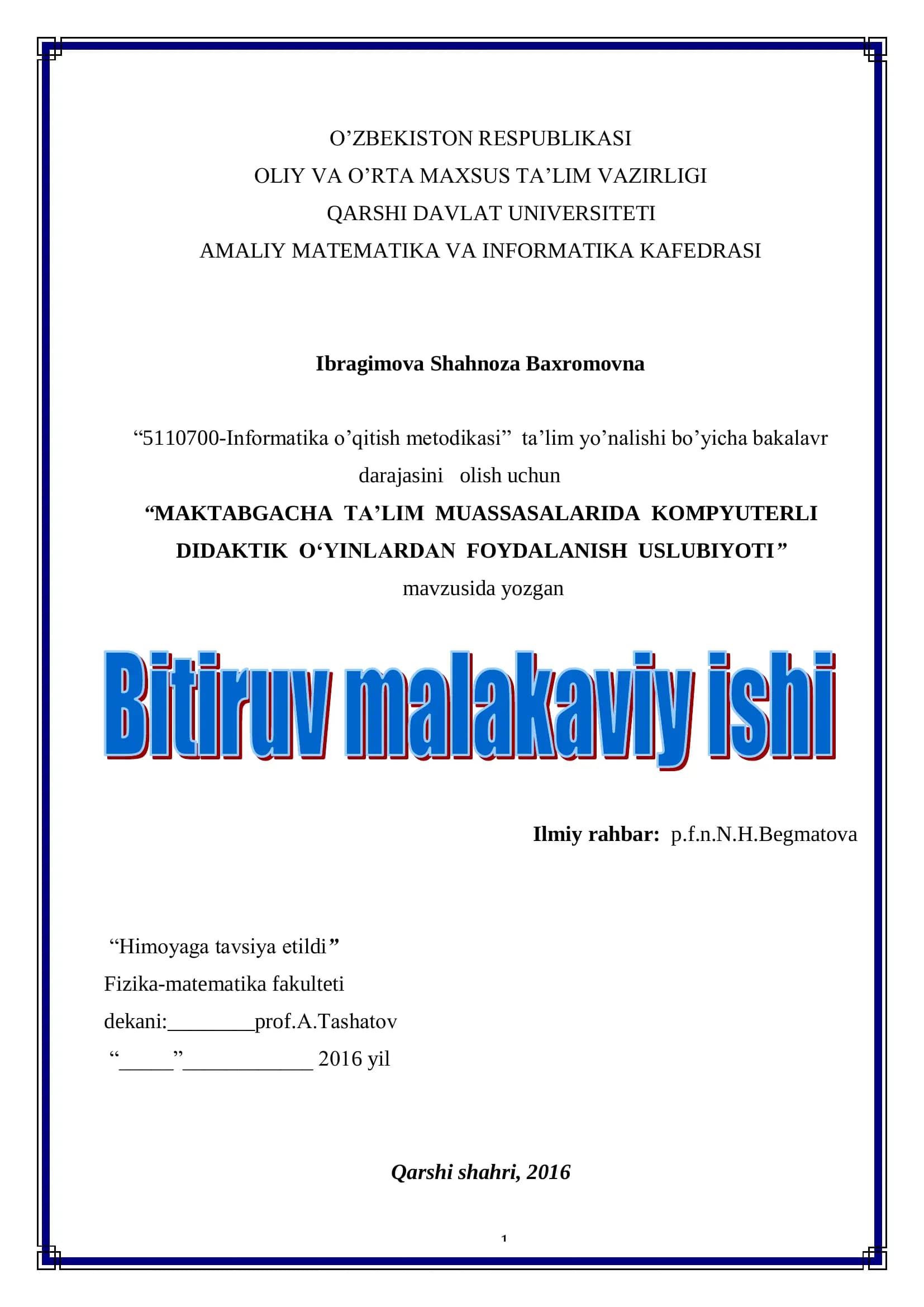 Informatika o‟qitish metodikasi