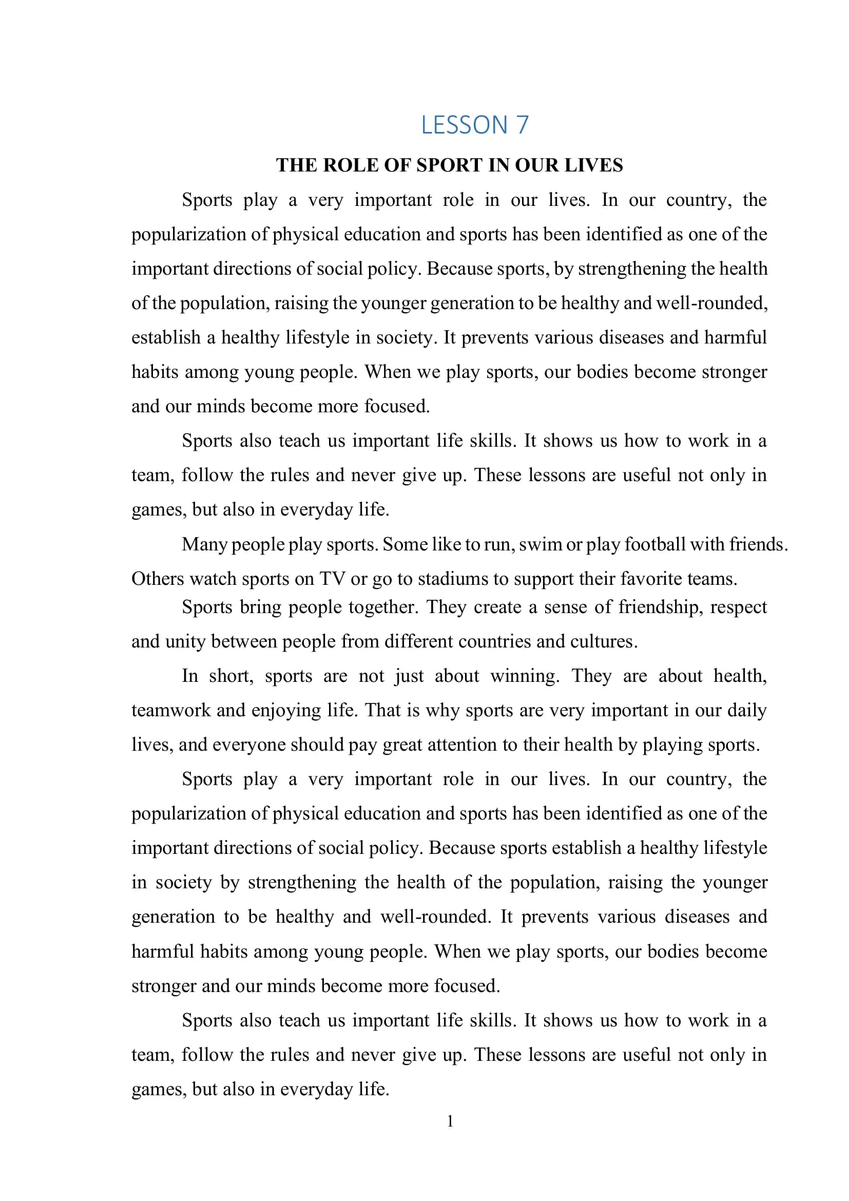 The Role of Sport in Our Lives