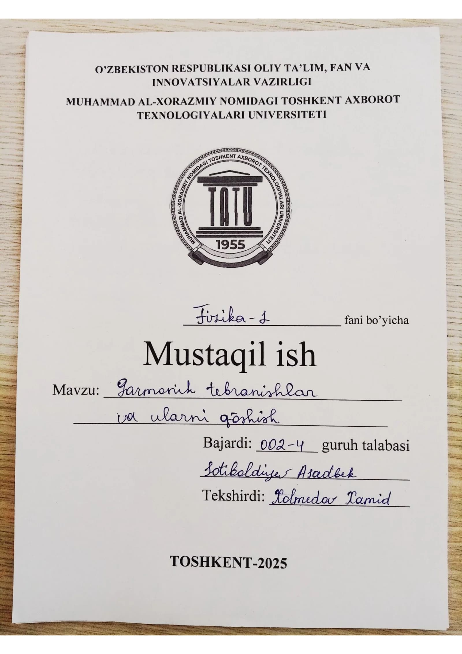 Garmonik tebranishlar va ularni qo'shish