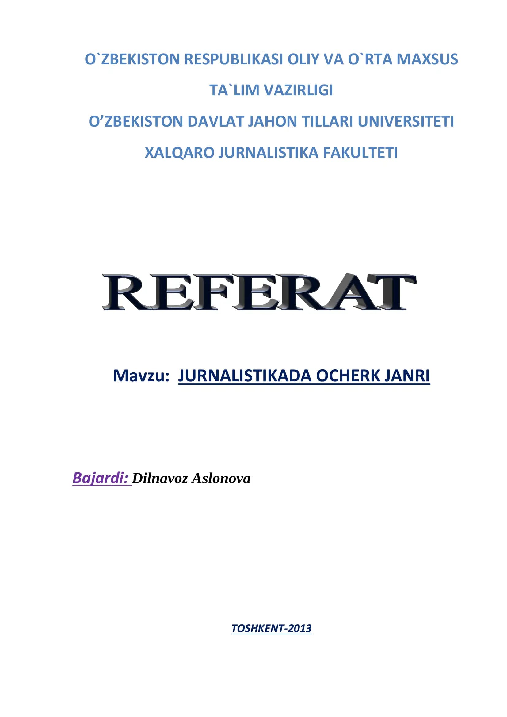 JURNALISTIKADA OCHERK JANRI