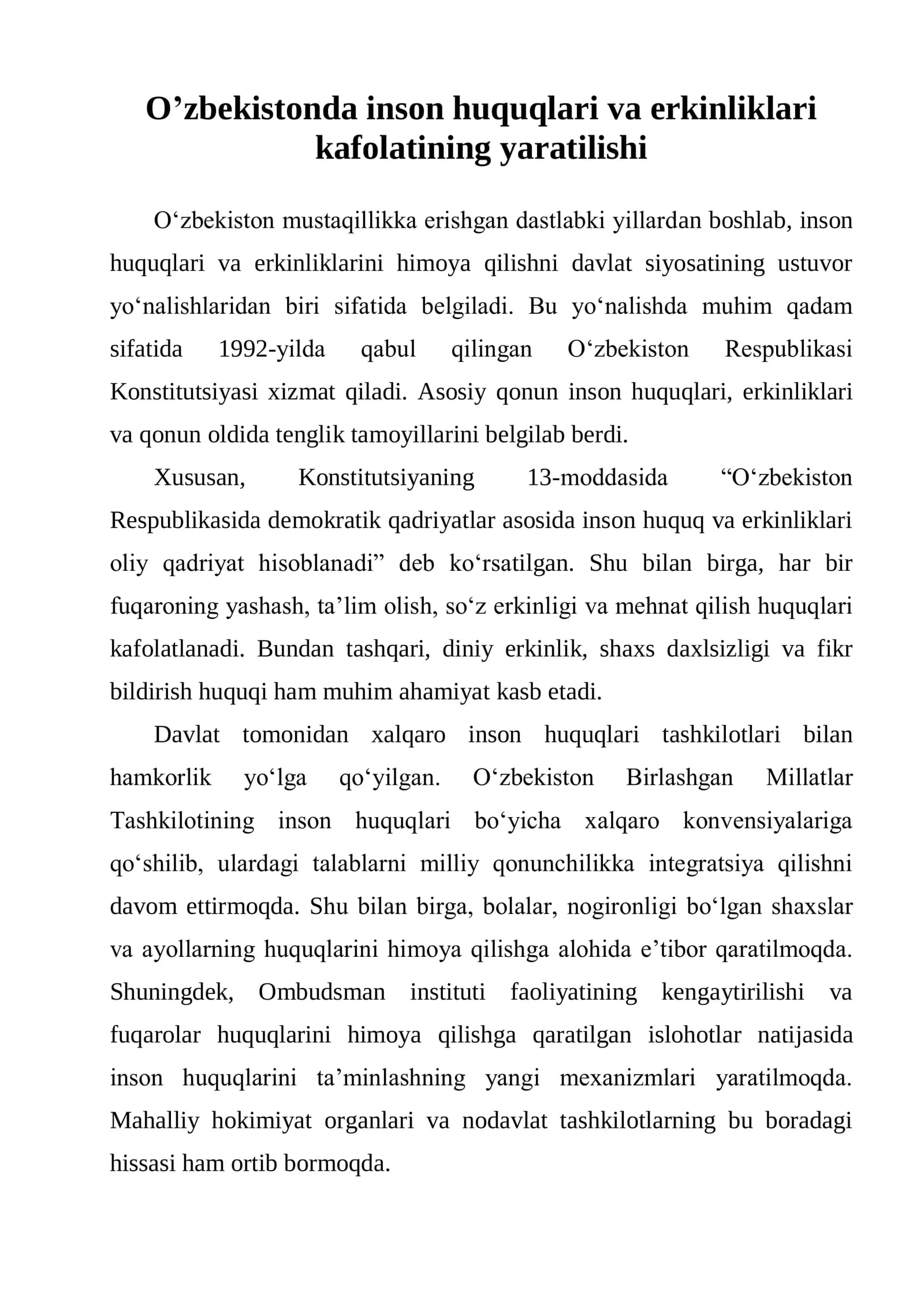 Inson huquqlari va erkinliklari