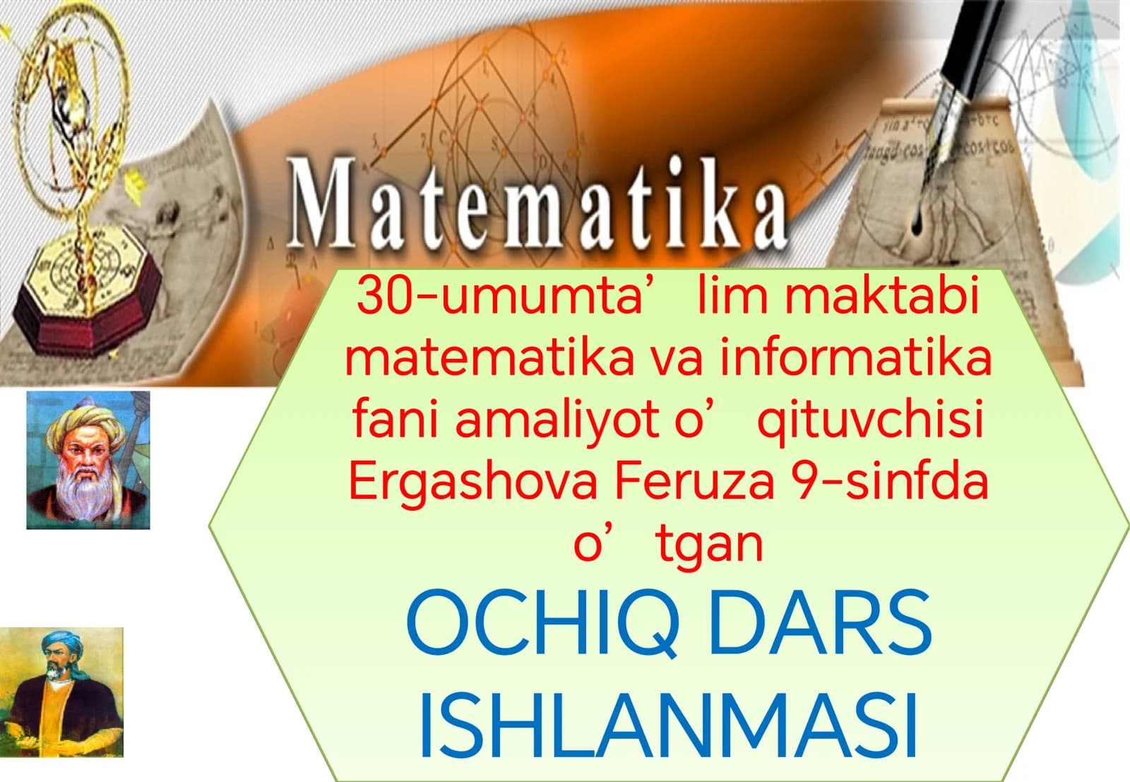 OCHIQ DARS ISHLANMASI matematika 9 sinif