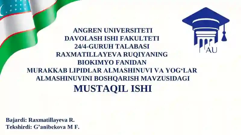 Murakkab lipidlar almashinuvi va yog‘lar almashinuvini boshqarish