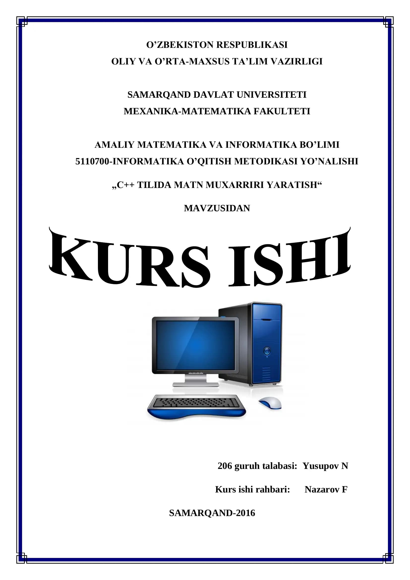 „С++ TILIDA MATN MUXARRIRI YARATISH“