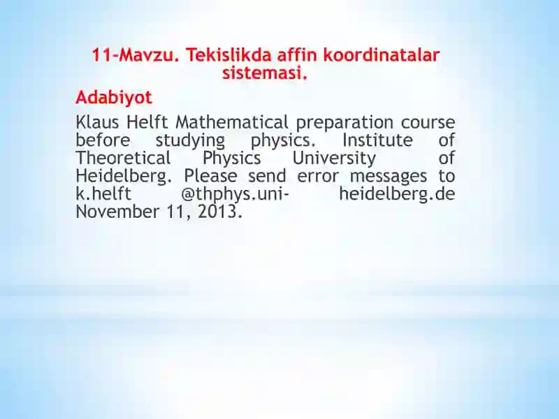 Tekislikda affin koordinatalar sistemasi