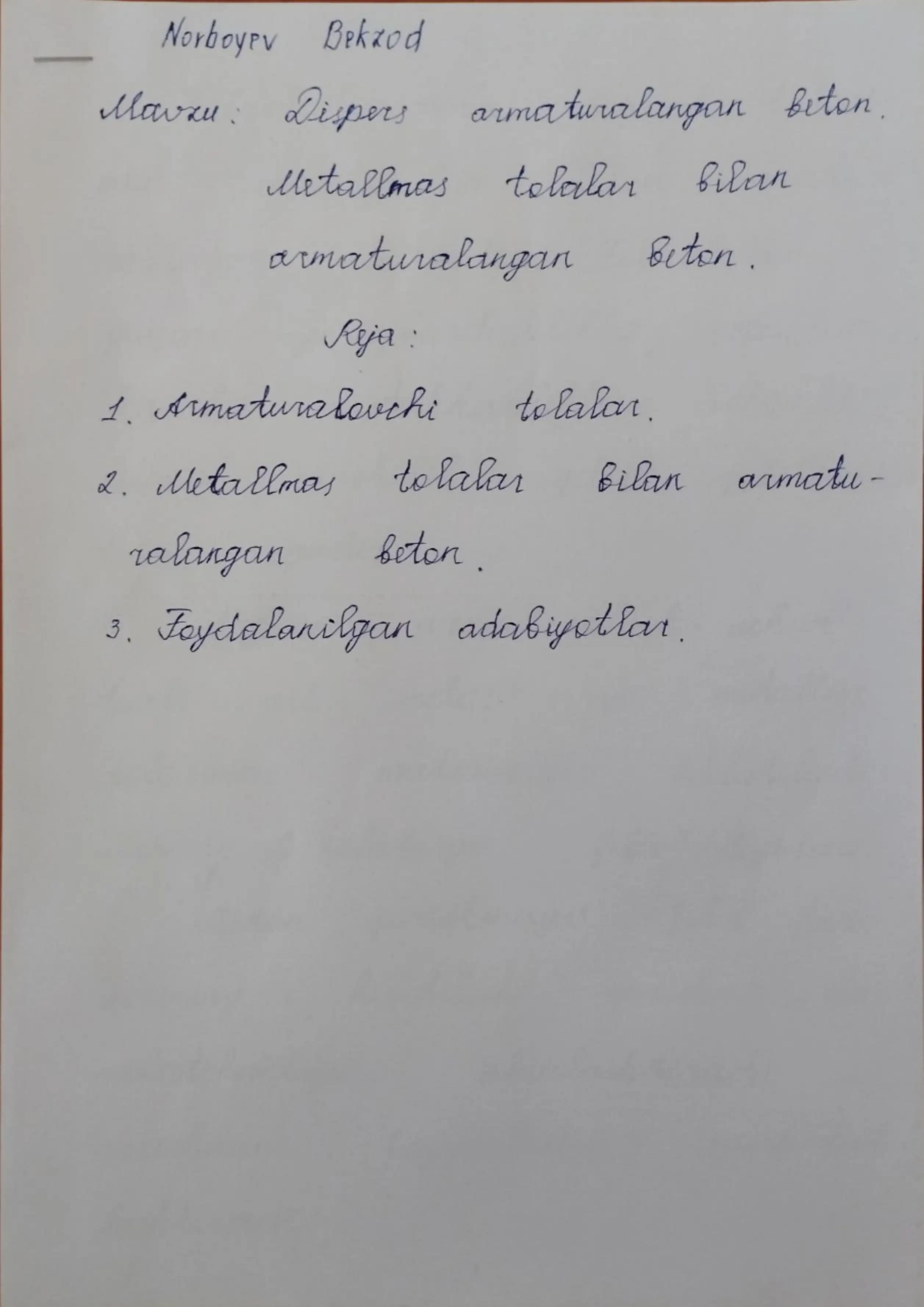 Dispers armaturalangan beton. Metallmas tolalar bilan armaturalangan beton.