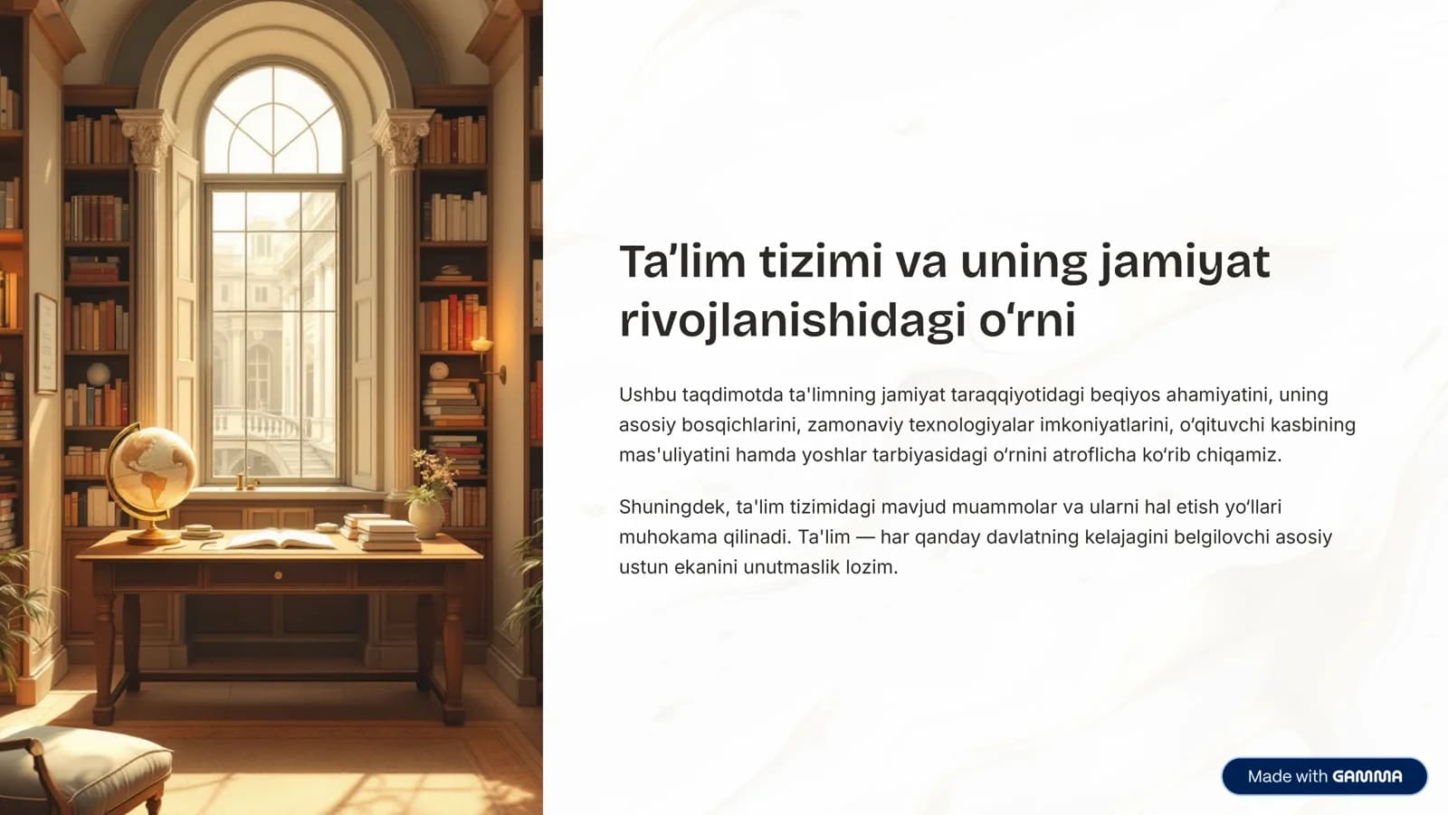 Ta'lim tizimi va uning jamiyat rivojlanishidagi o8rni