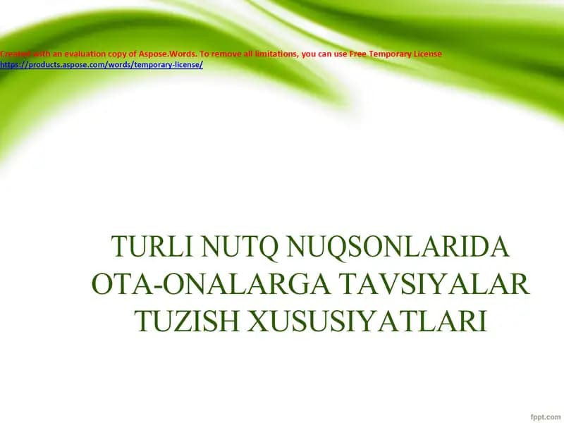 TURLI NUTQ NUQSONLARIDA OTA-ONALARGA TAVSIYALAR TUZISH XUSUSIYATLARI