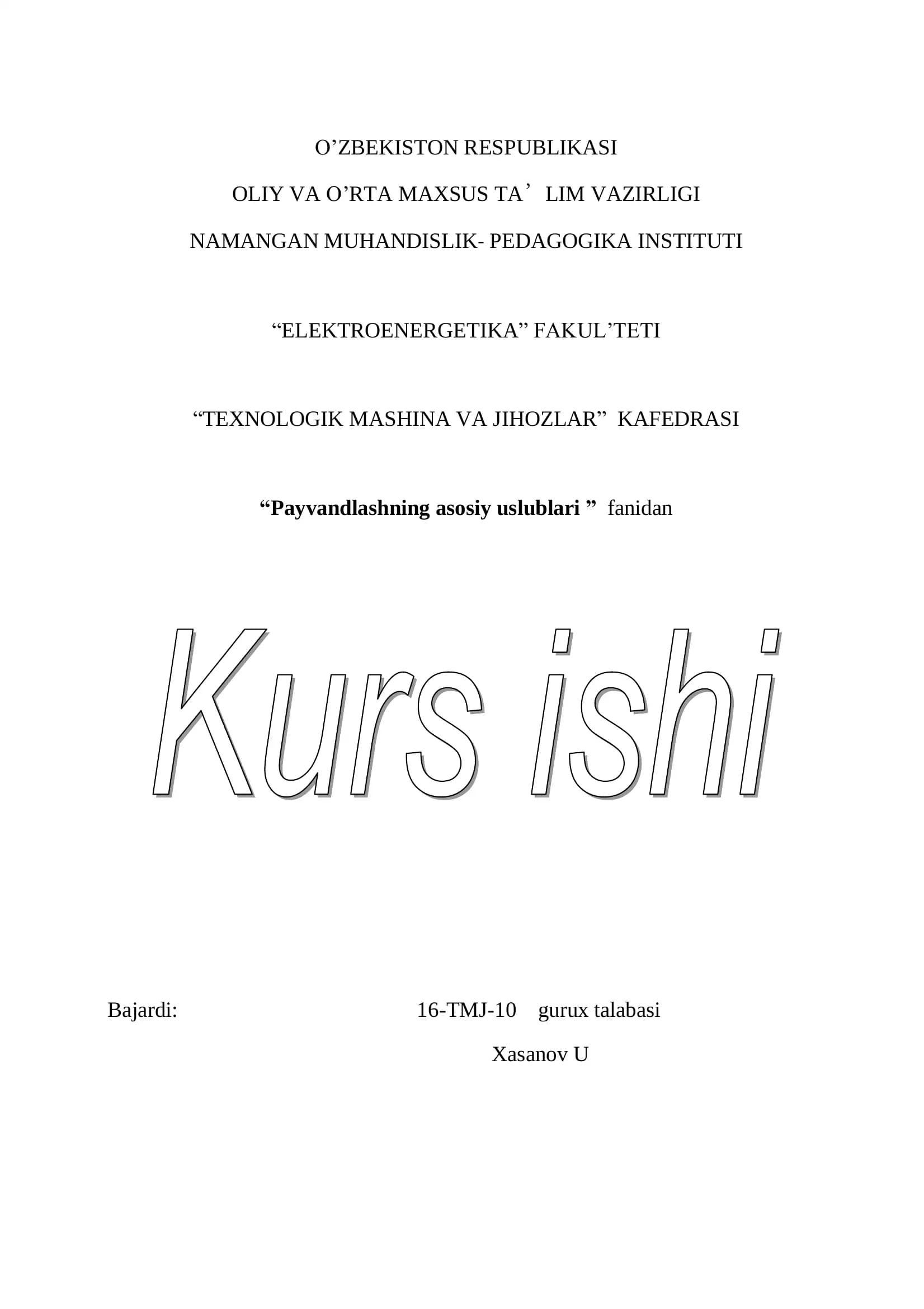 Qora va rangli metallarga ishlov berish