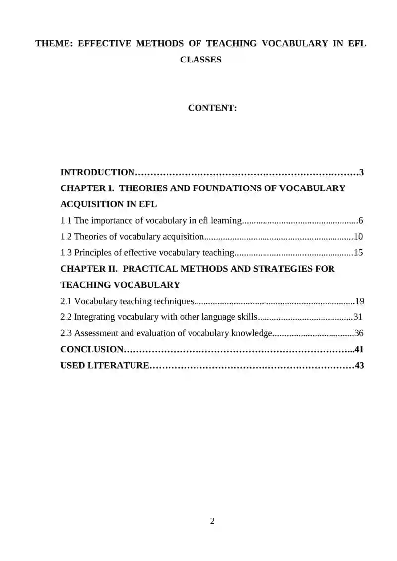 Effective Methods of Teaching Vocabulary in EFL Classes