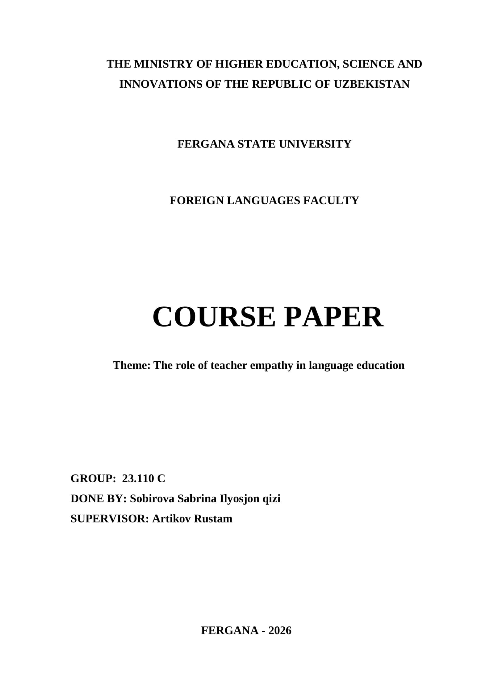Course Paper: The Role of Teacher Empathy in Language Education