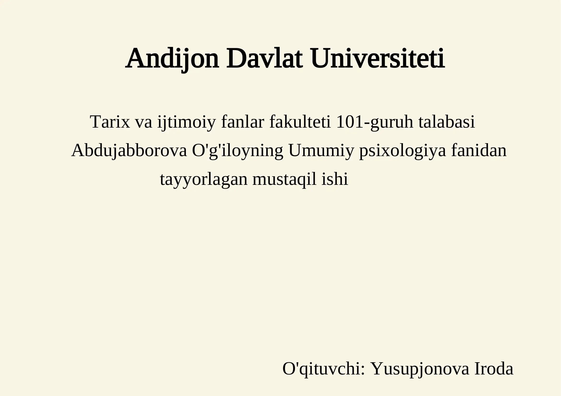 Mustaqil ish: Psixik jarayonlar va miyaning o'zaro aloqadorligi