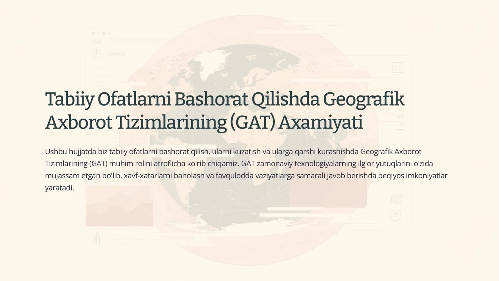 Tabiiy Ofatlarni Bashorat Qilishda Geografik Axborot Tizimlarining (GAT) Axamiyati