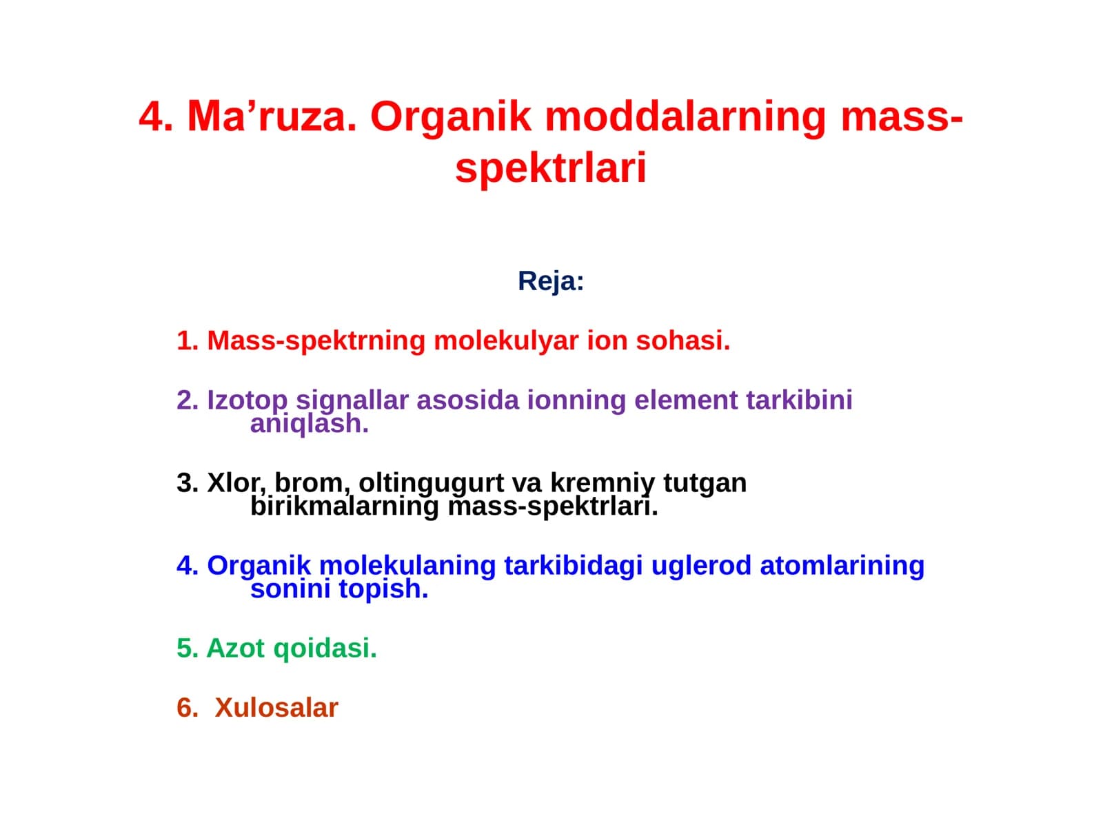 Ma’ruza. Organik moddalarning mass-spektrlari