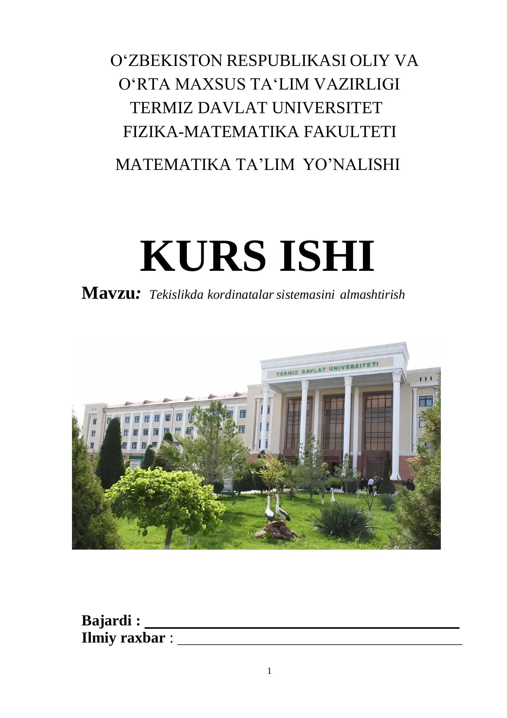 Tekislikda kordinatalar sistemasini almashtirish
