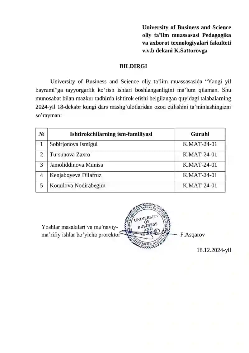 "Yangi yil bayrami"ga tayyorgarlik ko’rish ishlari