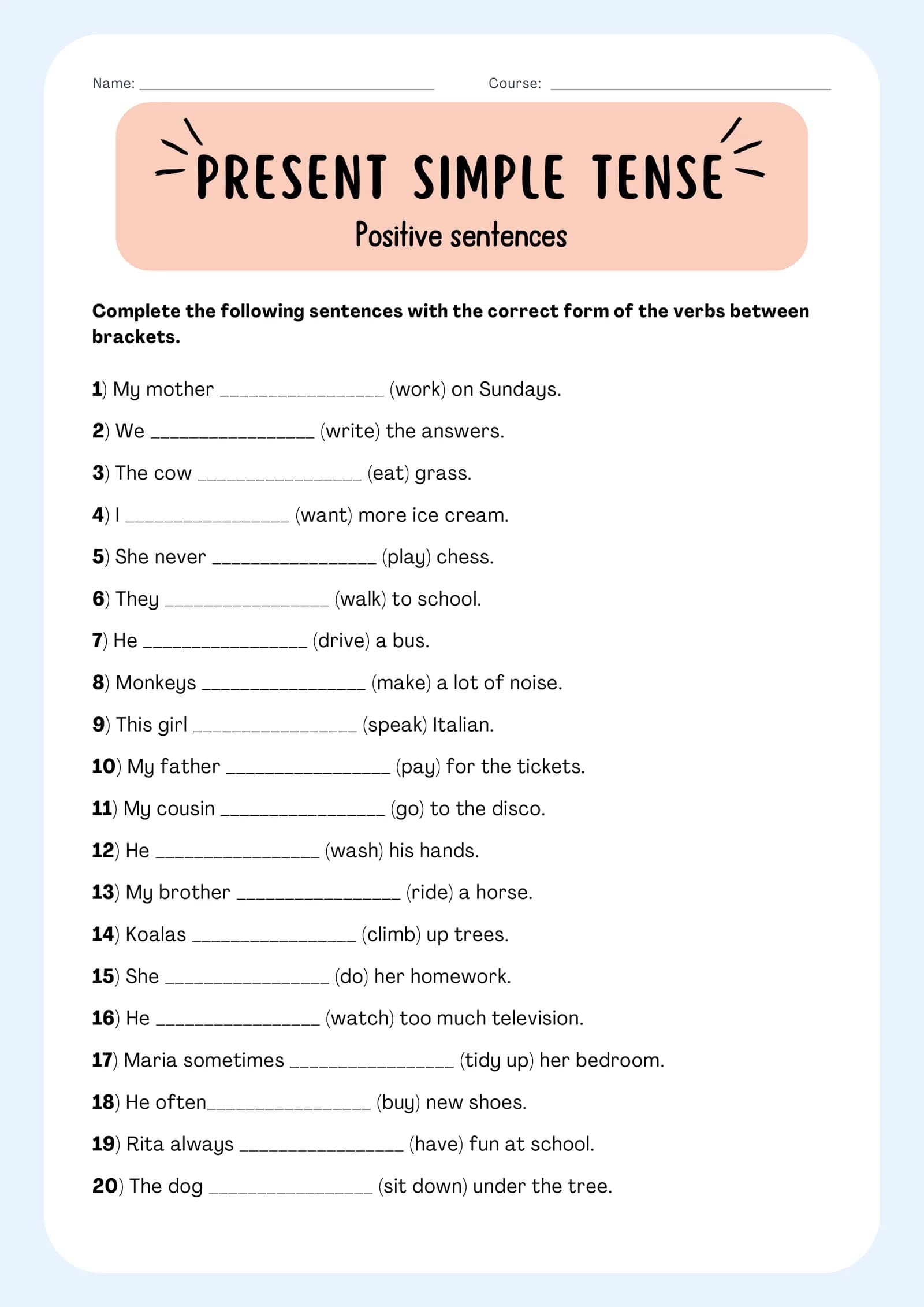 Present simple tense (3 ta holati uchun : positive, negative question)