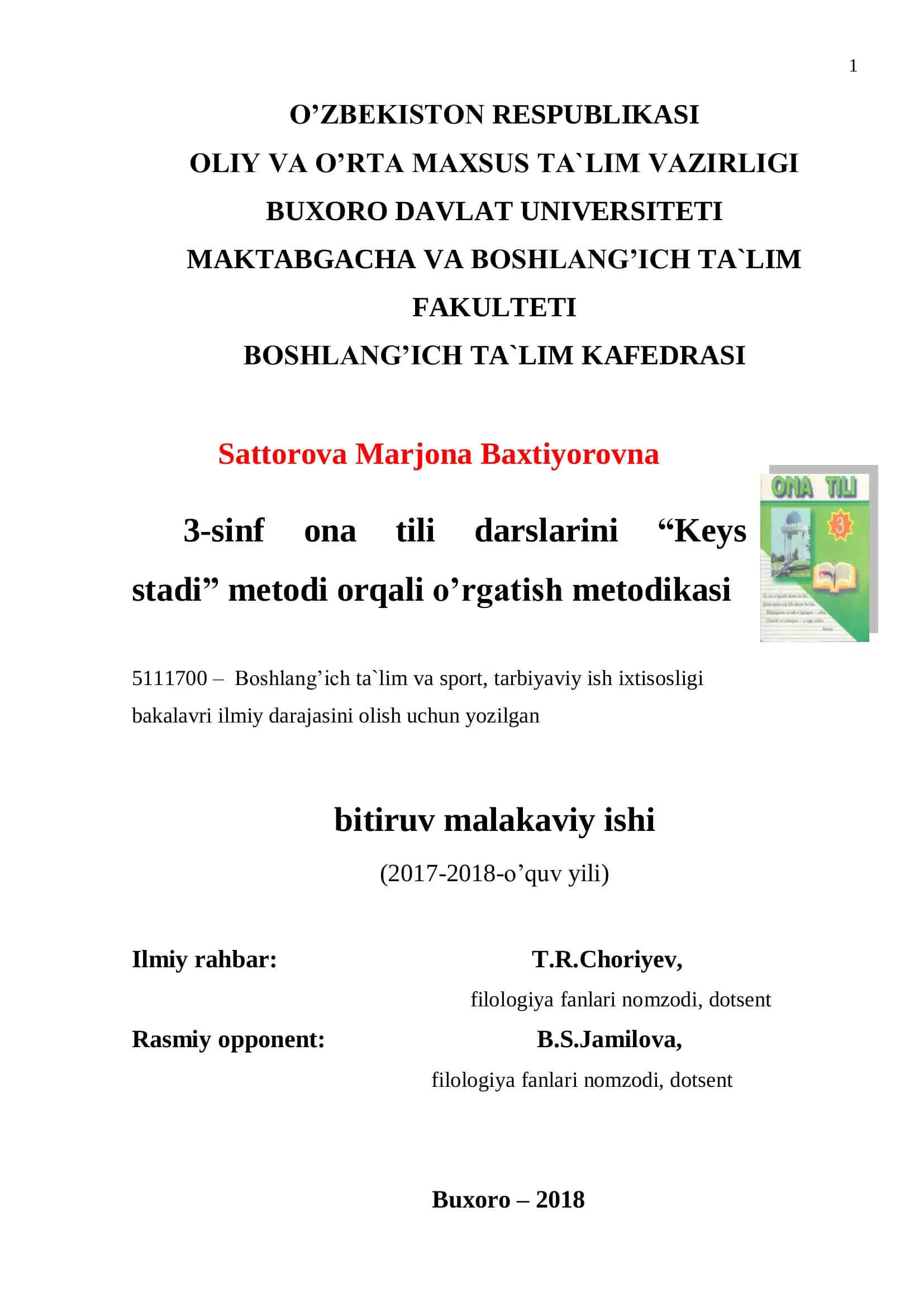 "Keys stadi" metodi orqali ona tili darslarini o'rgatish