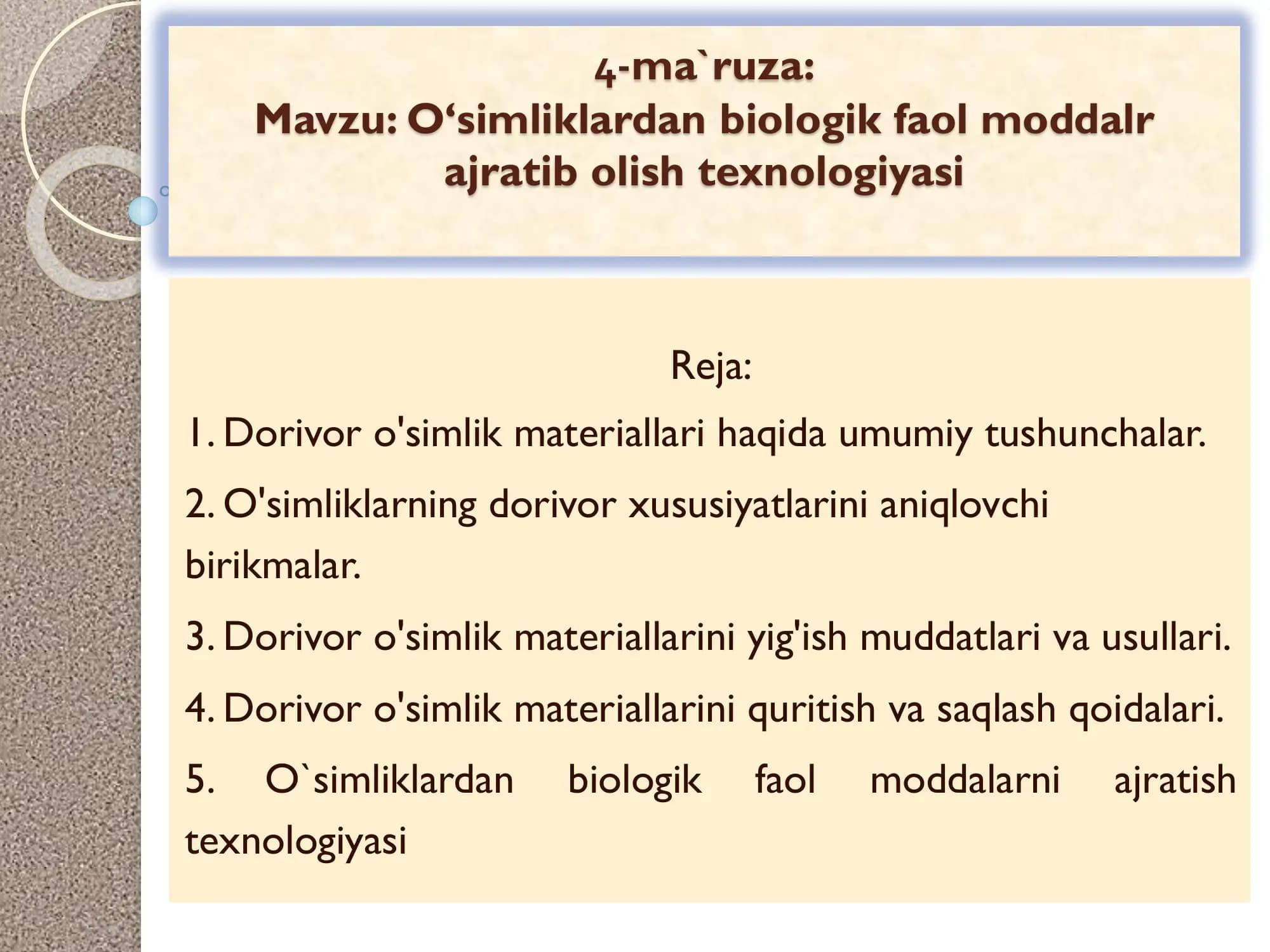 O’simliklardan biologik faol moddalarni ajratish texnologiyasi
