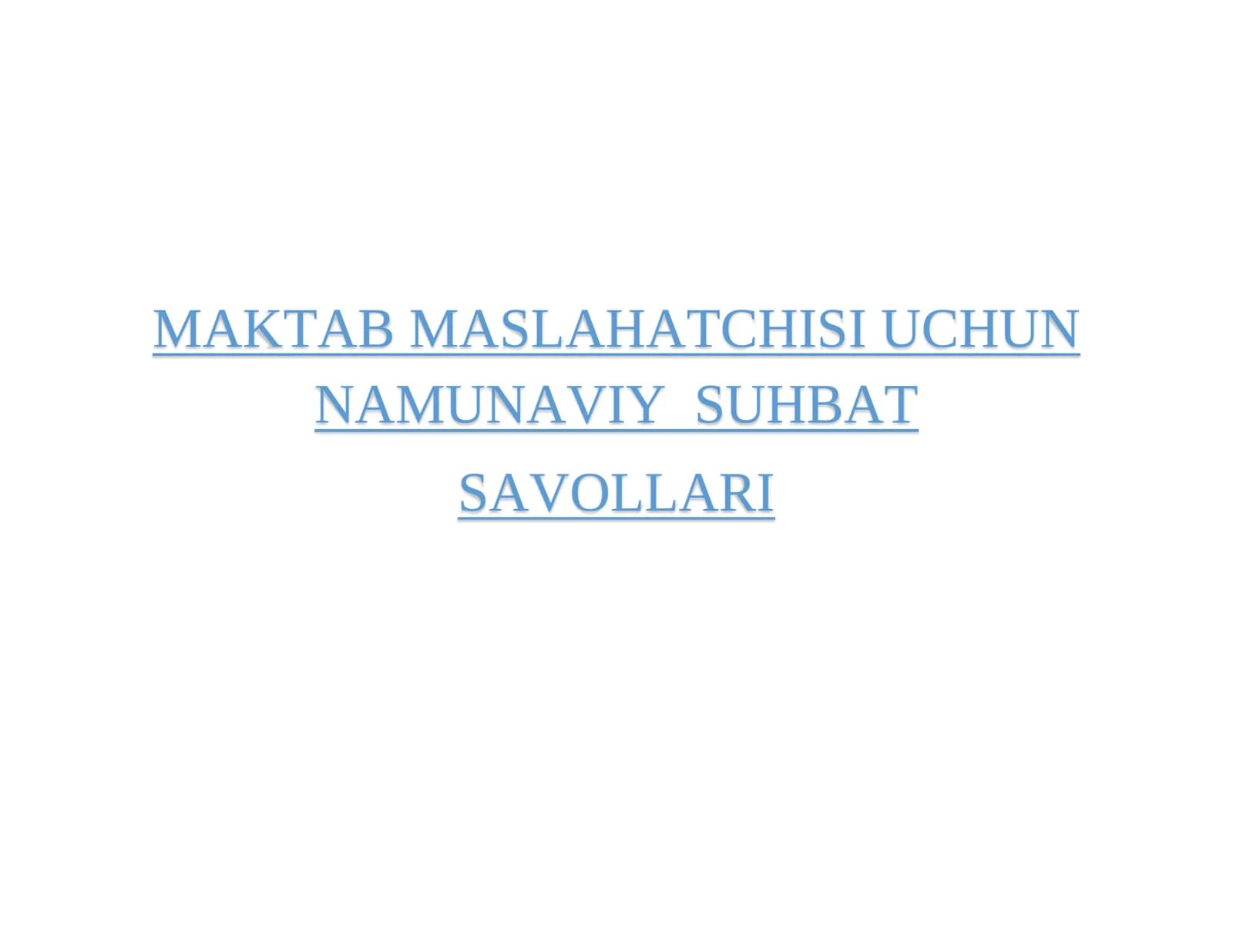 Namunaviy Suhbat Savollari