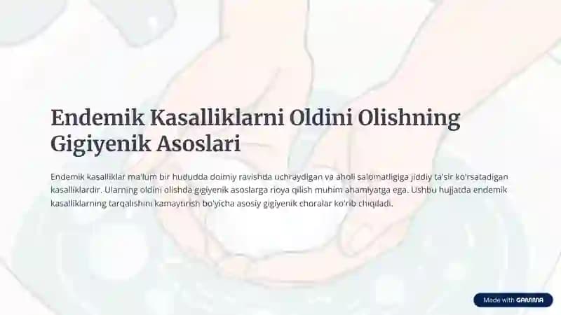 endemik kasalliklarni oldini olishda gigienik chora tadbirlar