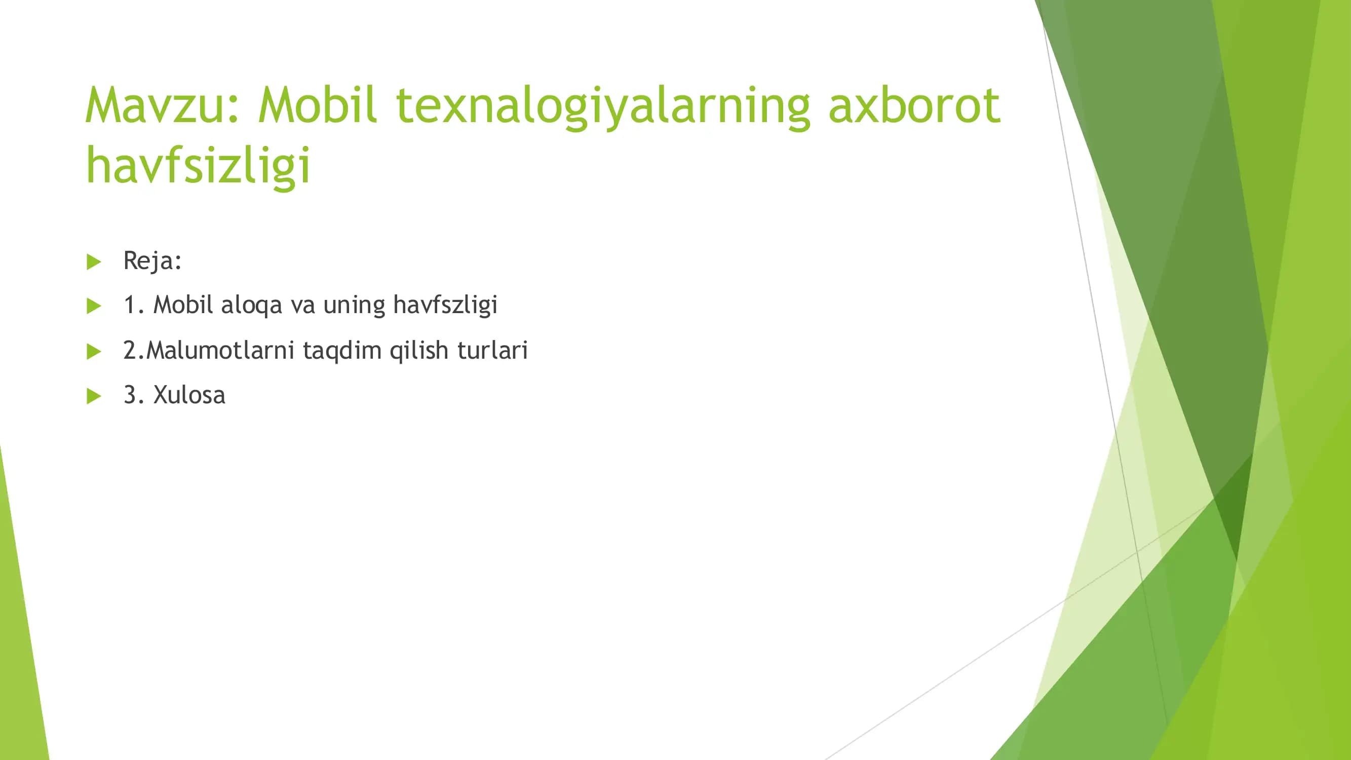 Mobil texnalogiyalarning axborot havfsizligi