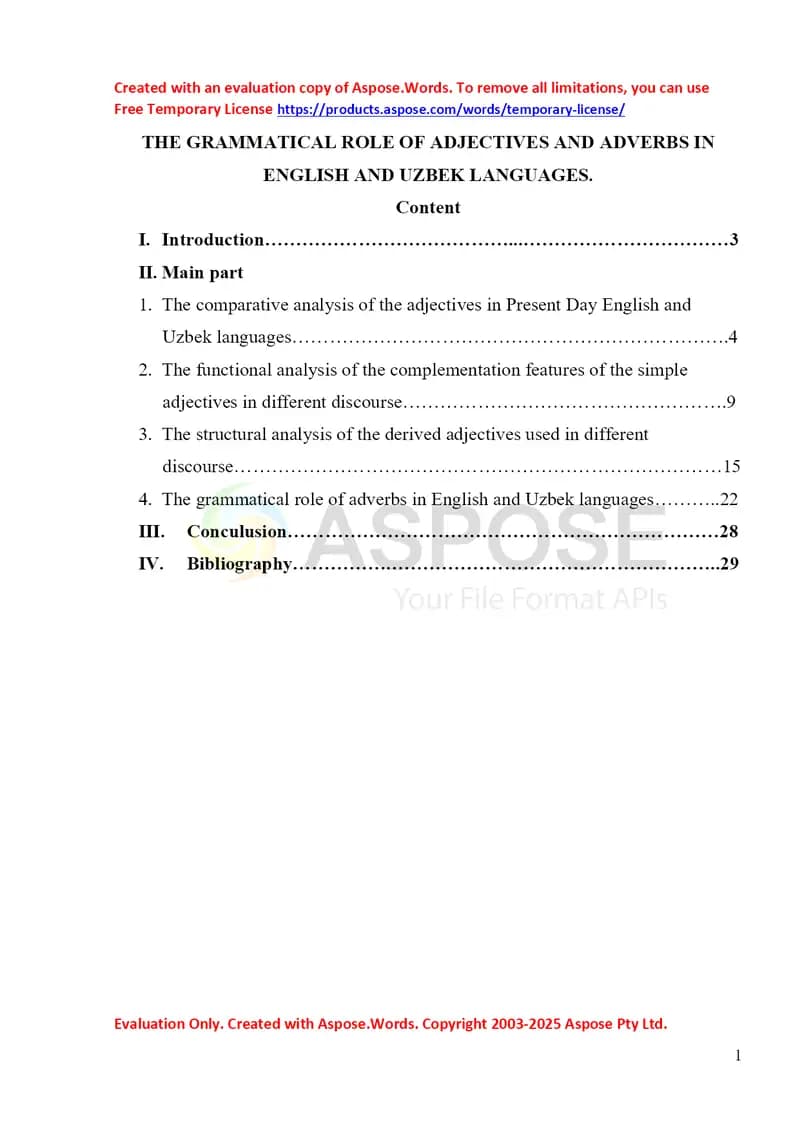 The grammatical role adjectives and adverbs in English and Uzbek languagae