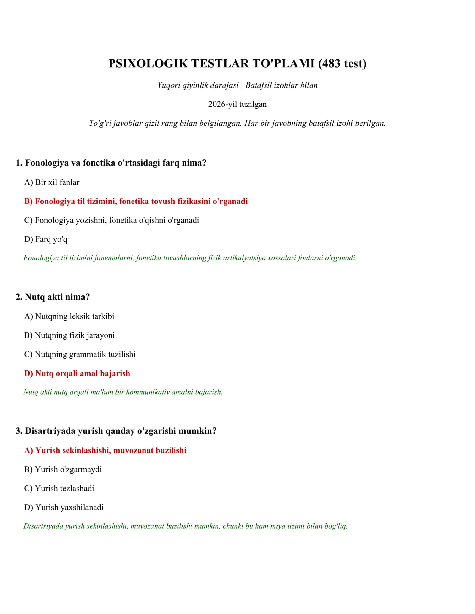 PSIXOLOGIK TESTLAR TO'PLAMI (483 test)