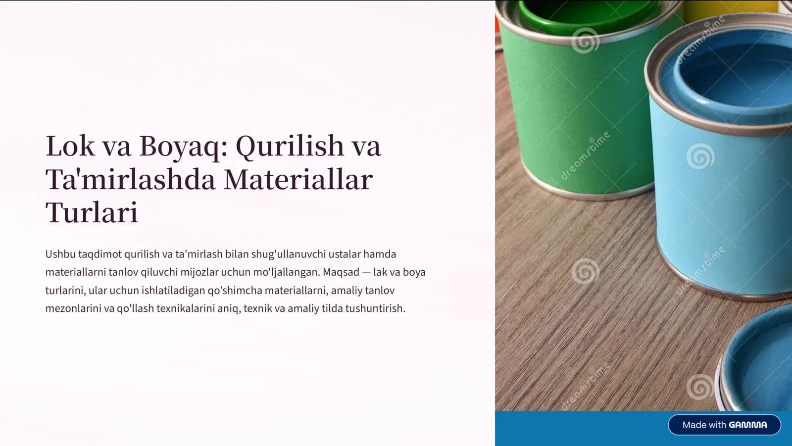 Lok va Boyaq: Qurilish va Ta'mirlashda Materiallar Turlari