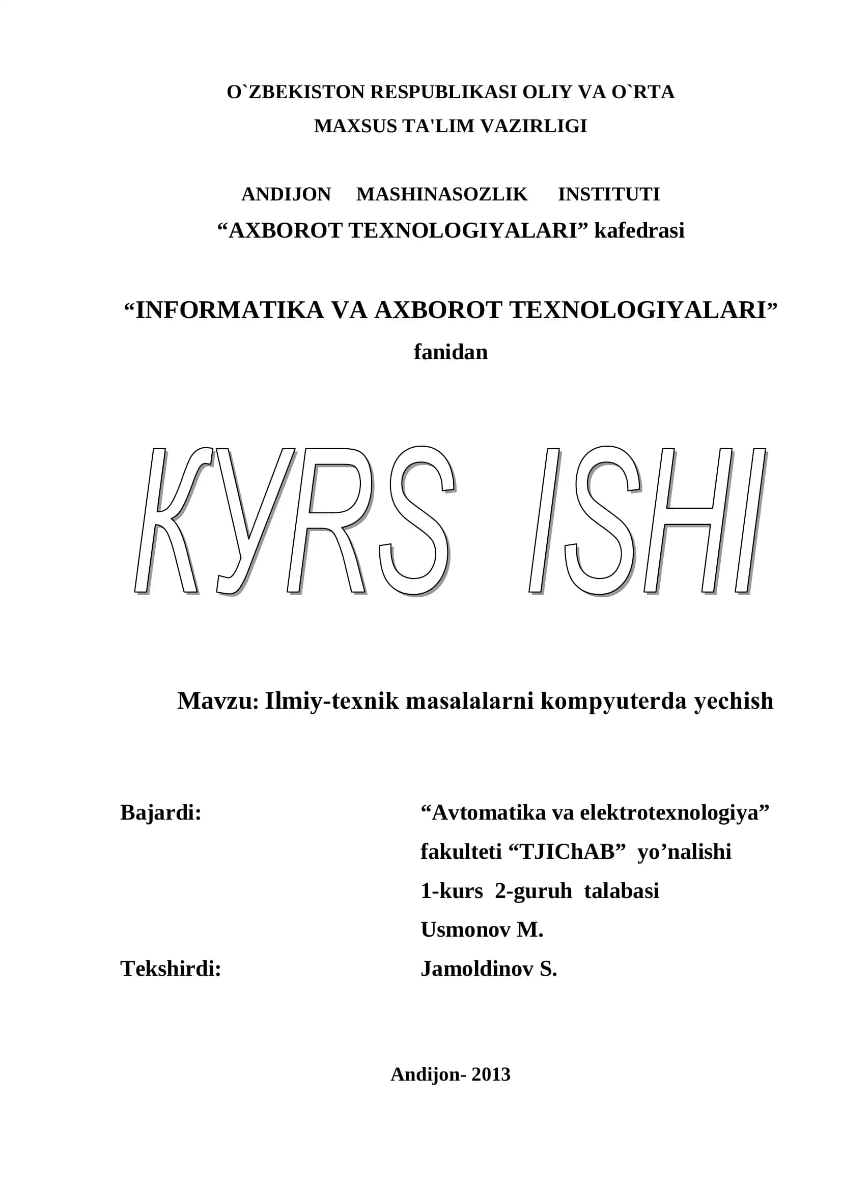 Ilmiy-tеxnik masalalarni kompyutеrda yеchish