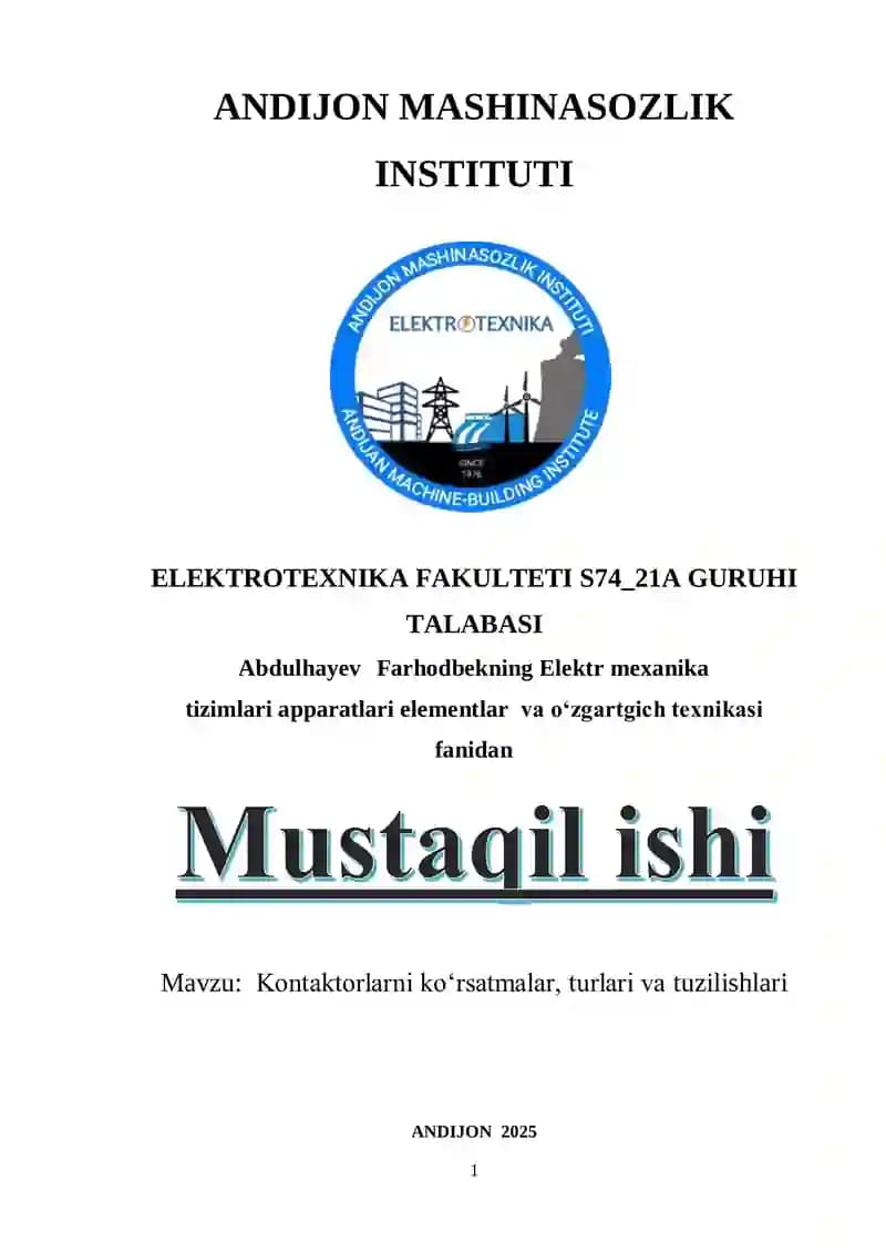 Kontaktorlarning koʻrsatmalar