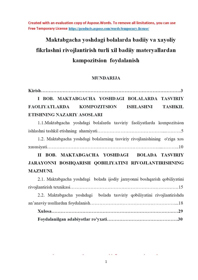 Maktabgacha yoshdagi bolalarda badiiy va xayoliy fikrlashni rivojlantirishda turli xil badiiy materiallardan kompozitsion foydalanish