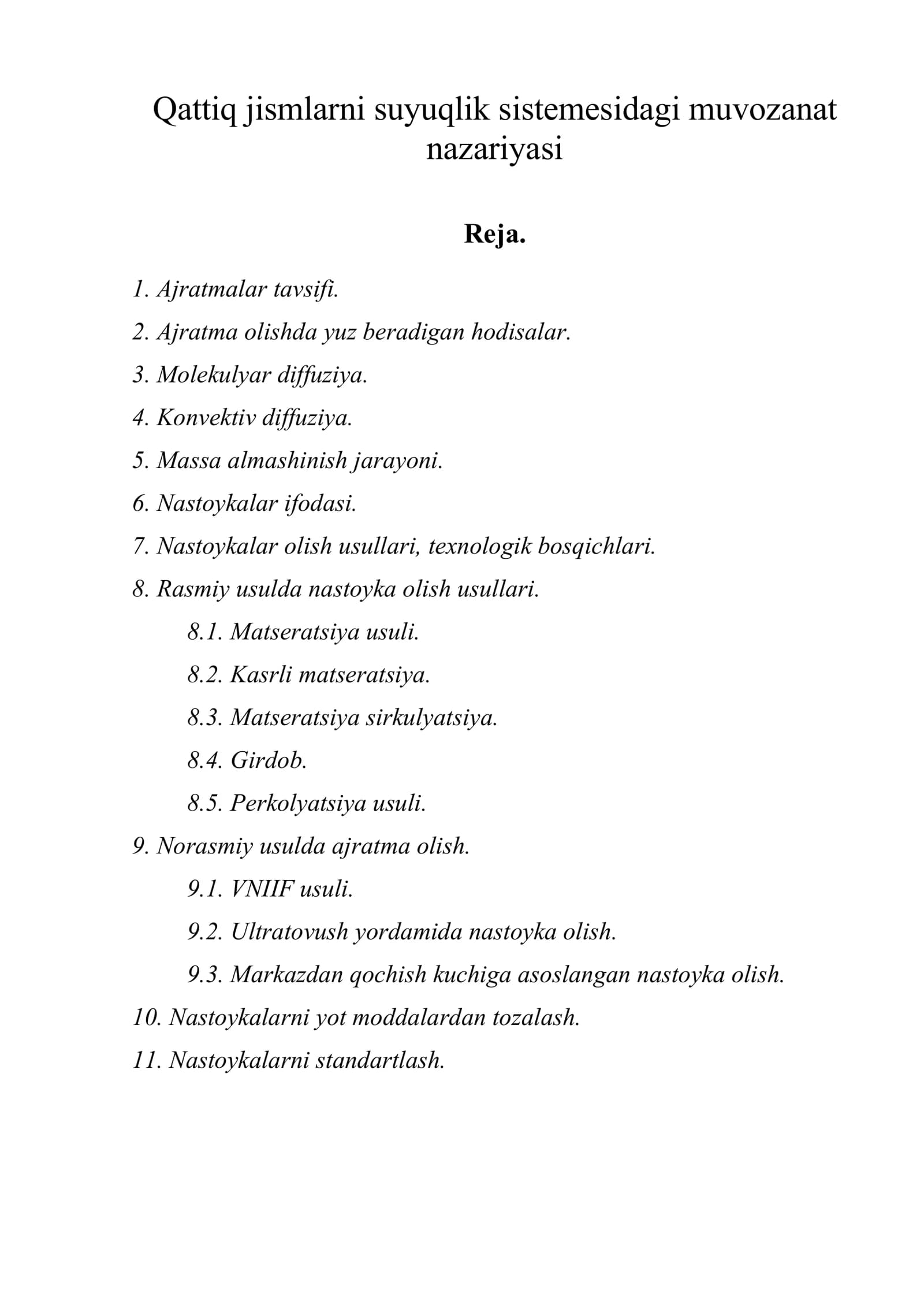 Qattiq jismlarni suyuqlik sistemesidagi muvozanat nazariyasi