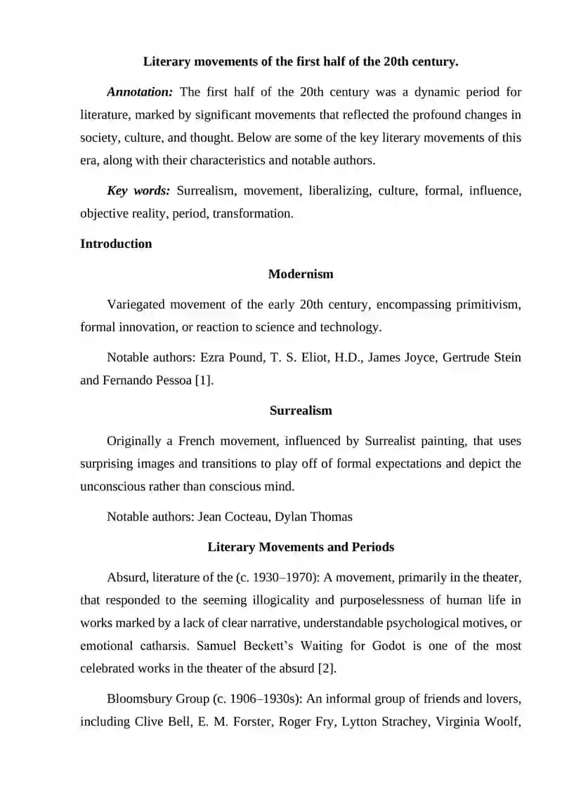 Literary Movements of the First Half of the 20th Century