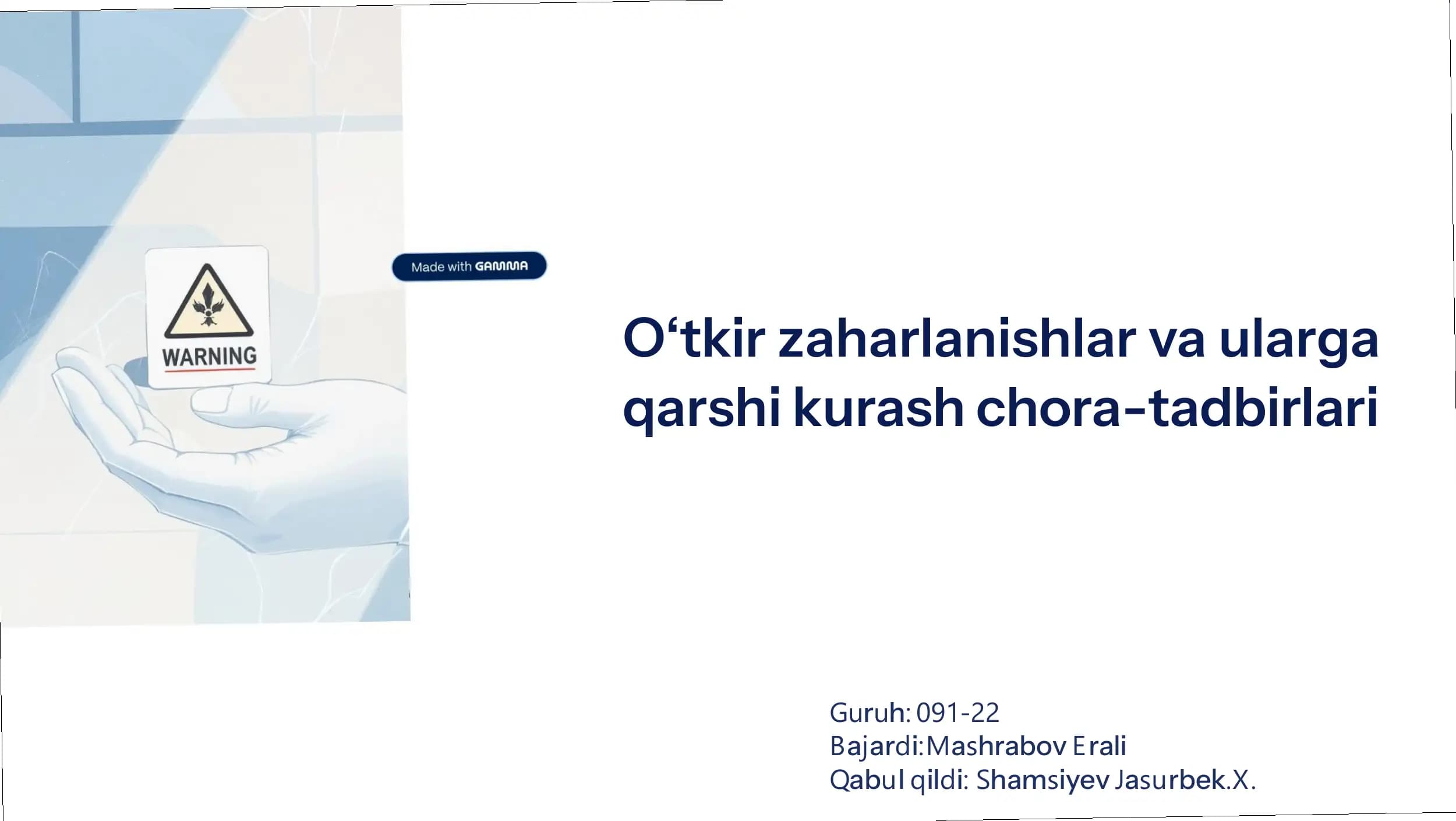O8tkir Zaharlanishlar va ularga qarshi kurash chora-tadbirlari
