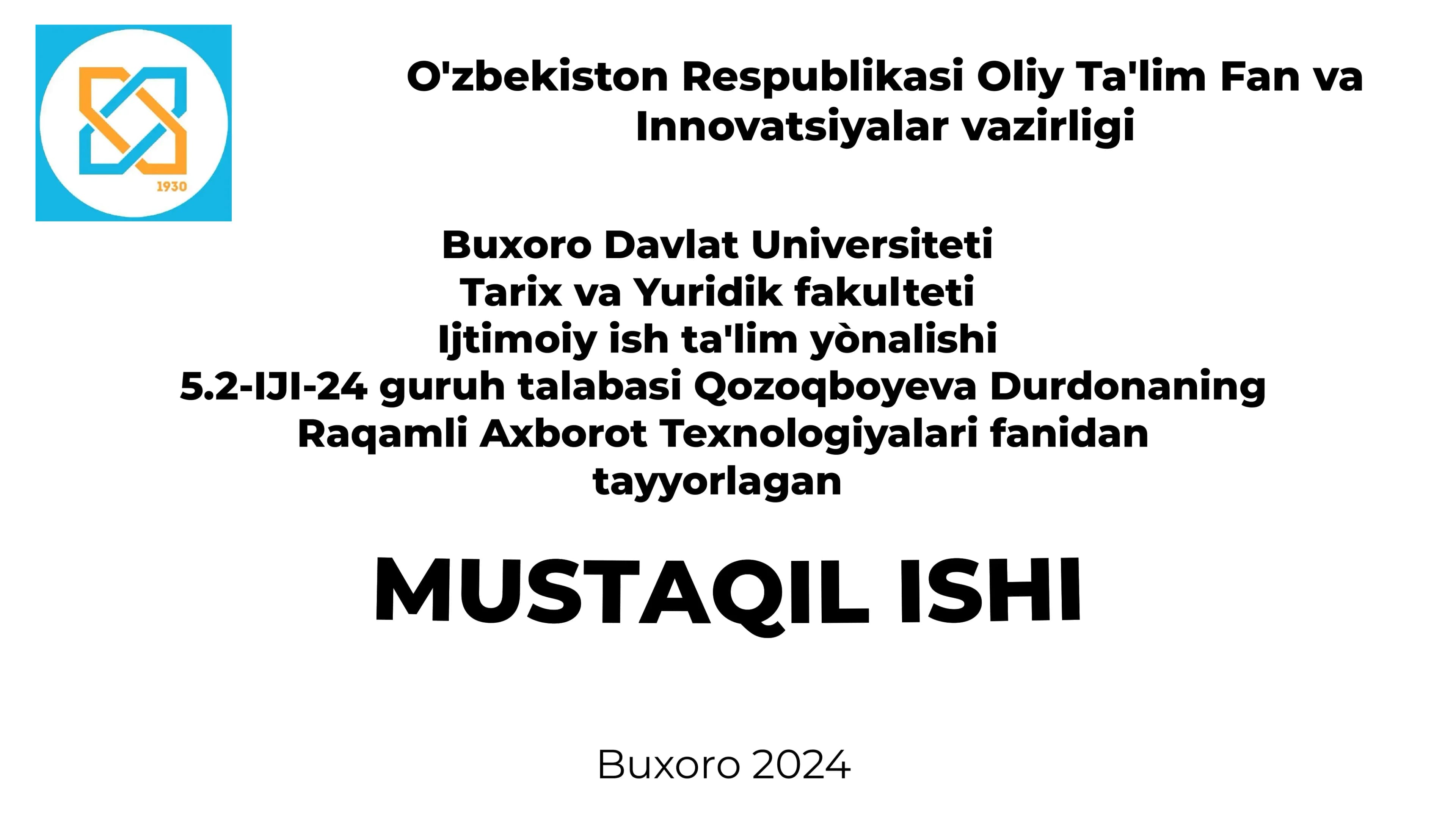 Qozoqboyeva Durdonaning MUSTAQILISHI